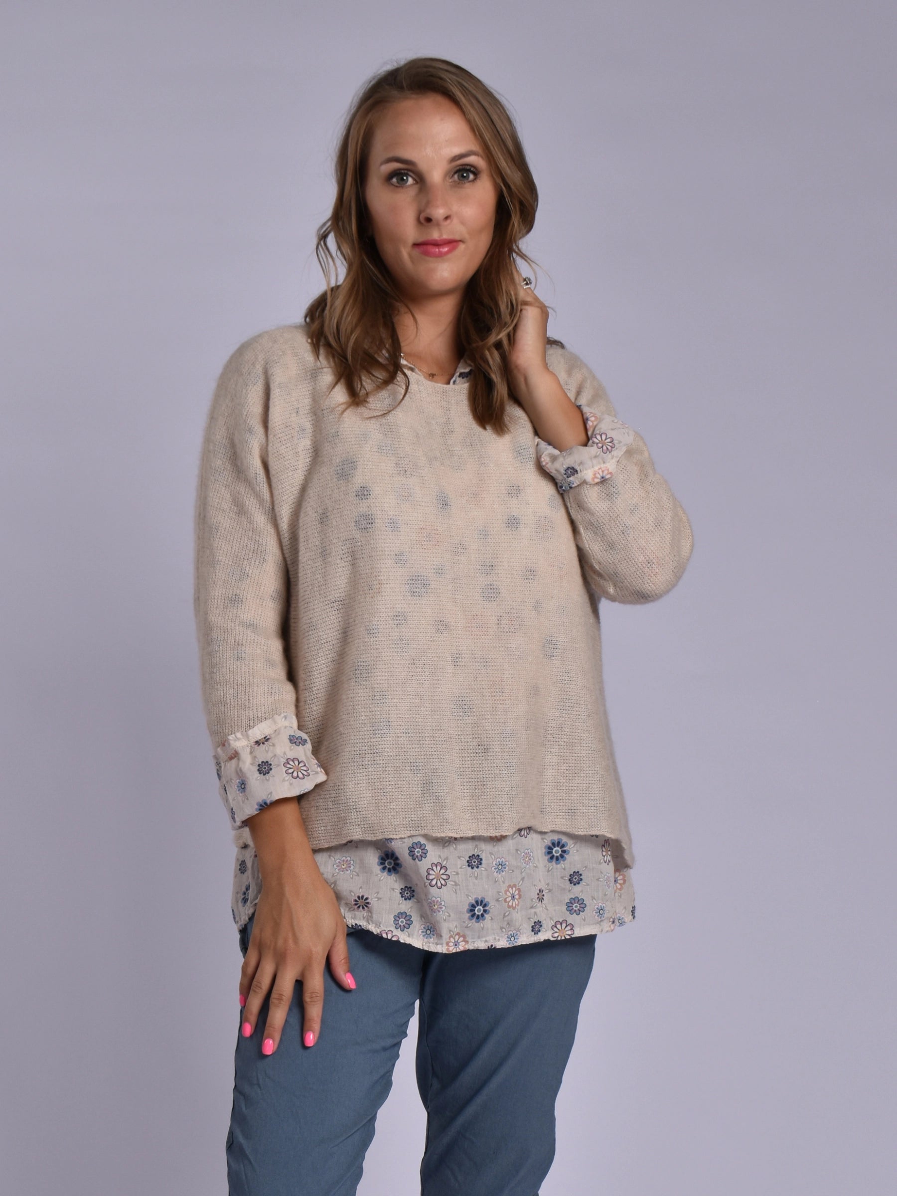 MADE IN ITALY BEIGE MULTI KNIT TOP
