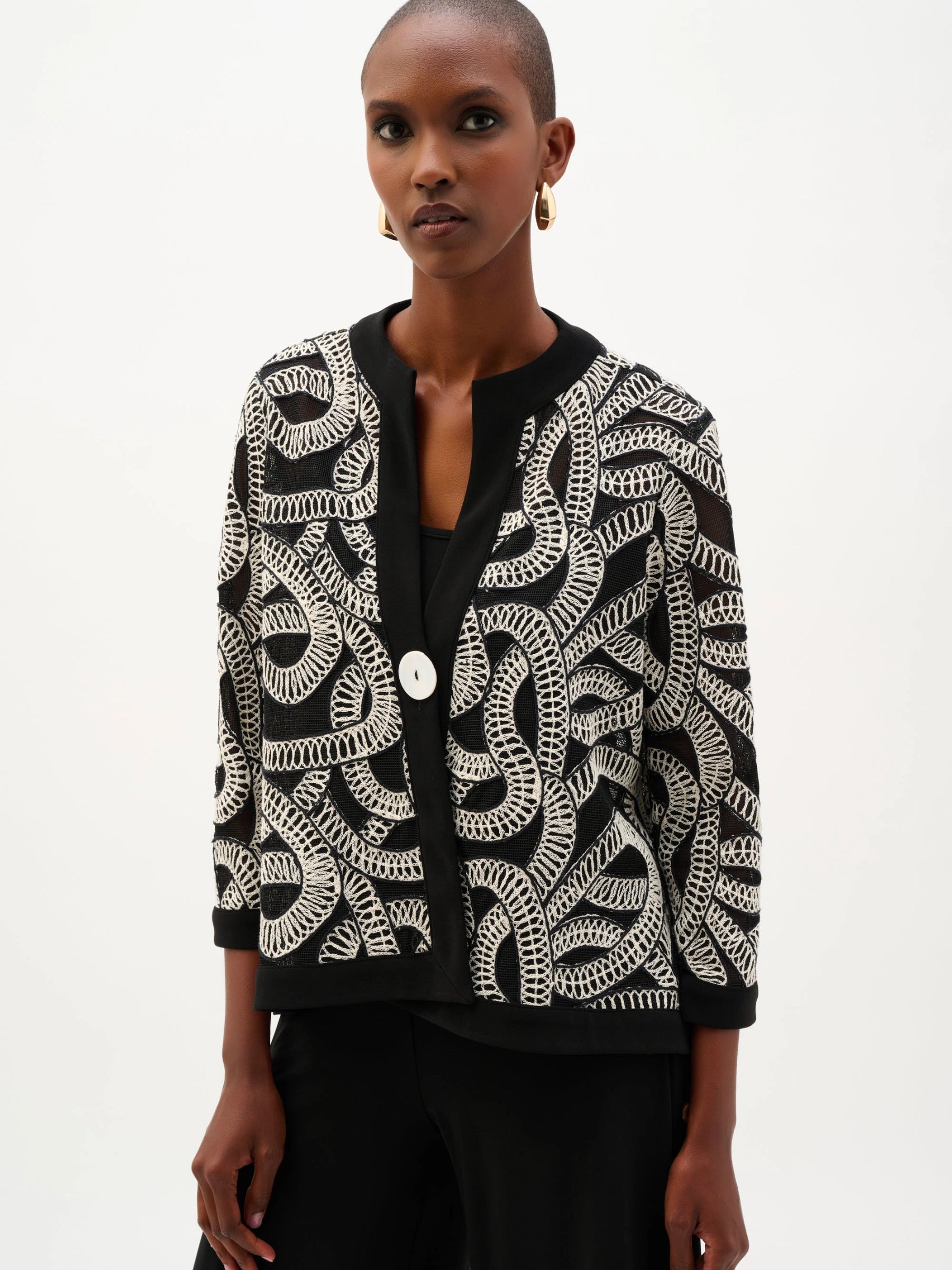 JOSEPH RIBKOFF BLACK & OFF-WHITE LDS JACKET