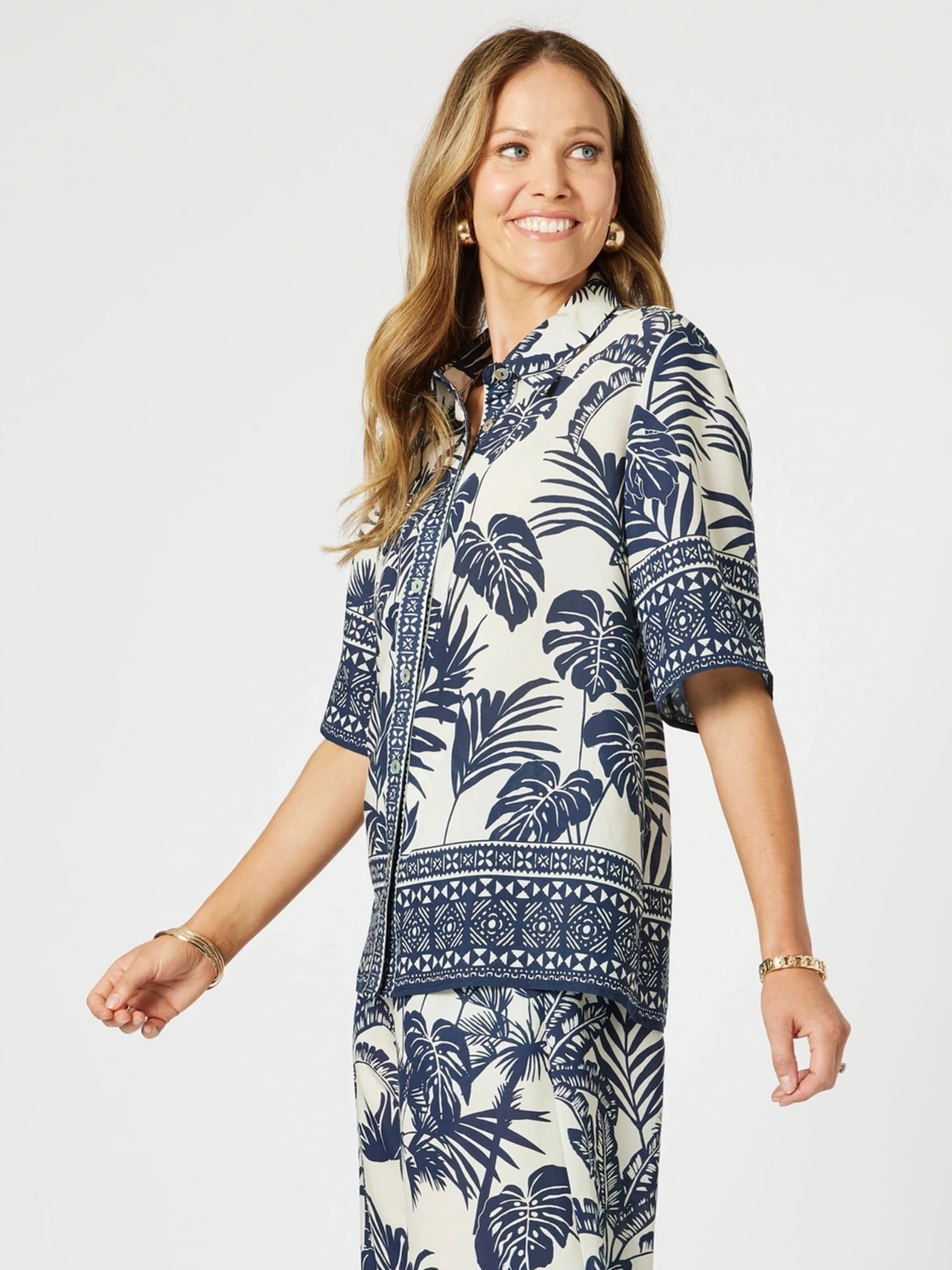 GORDON SMITH NAVY MULTI COVE SHIRT
