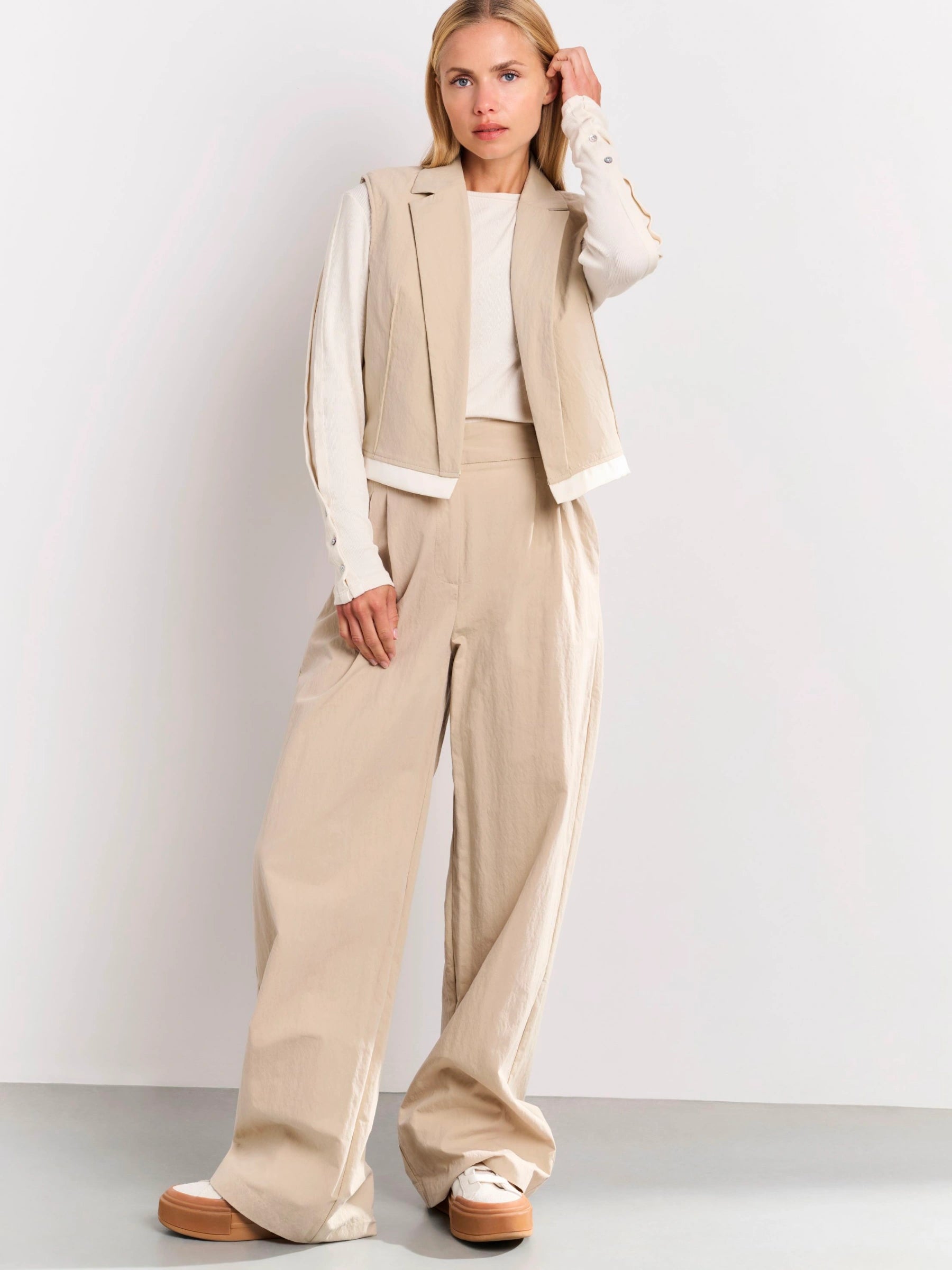YAYA TWILL BEIGE WOVEN TROUSER