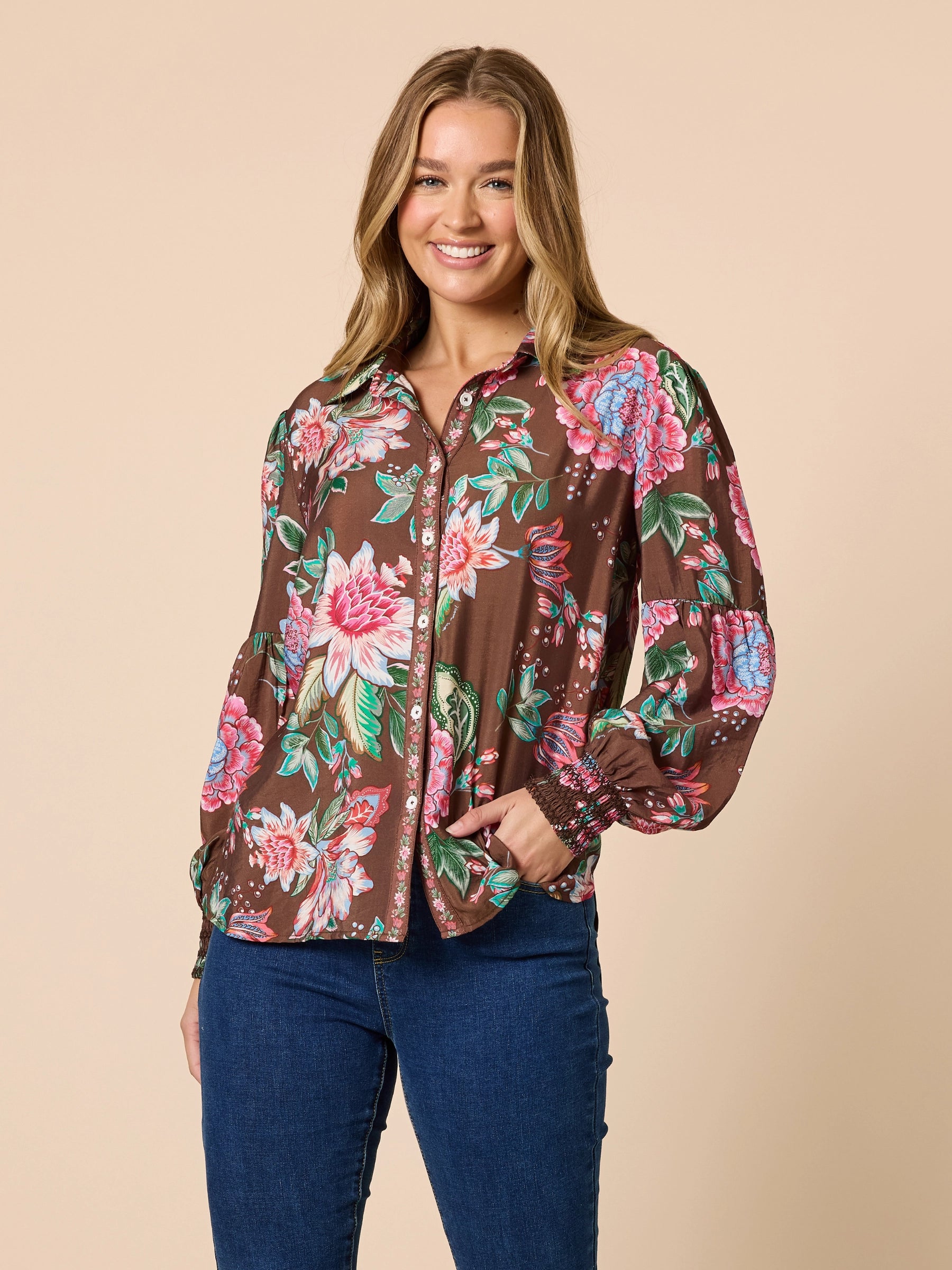 THREADZ CHOCOLATE MULTI BOUQUET SHIRT