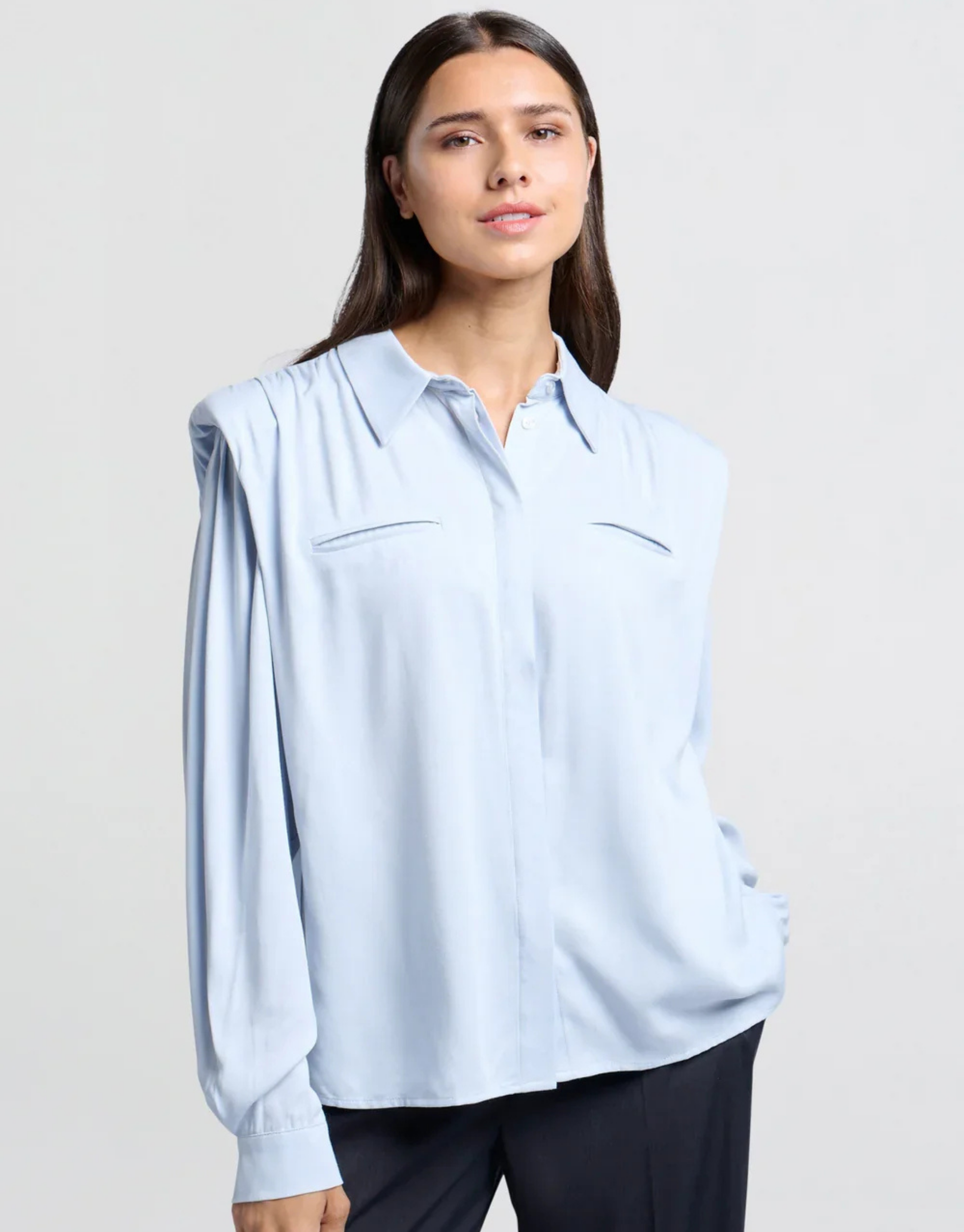 YAYA ICE BLUE PADDED SHOULDER BLOUSE