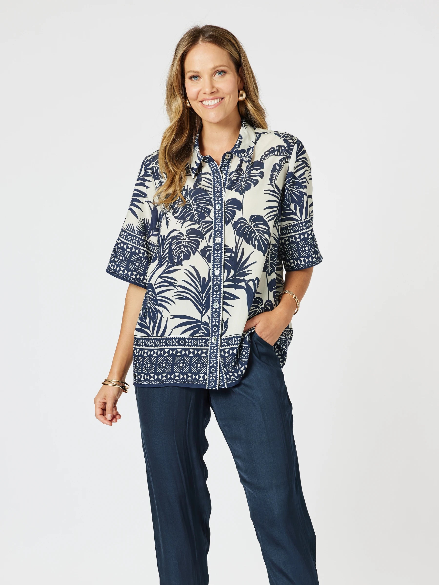 GORDON SMITH NAVY MULTI COVE SHIRT