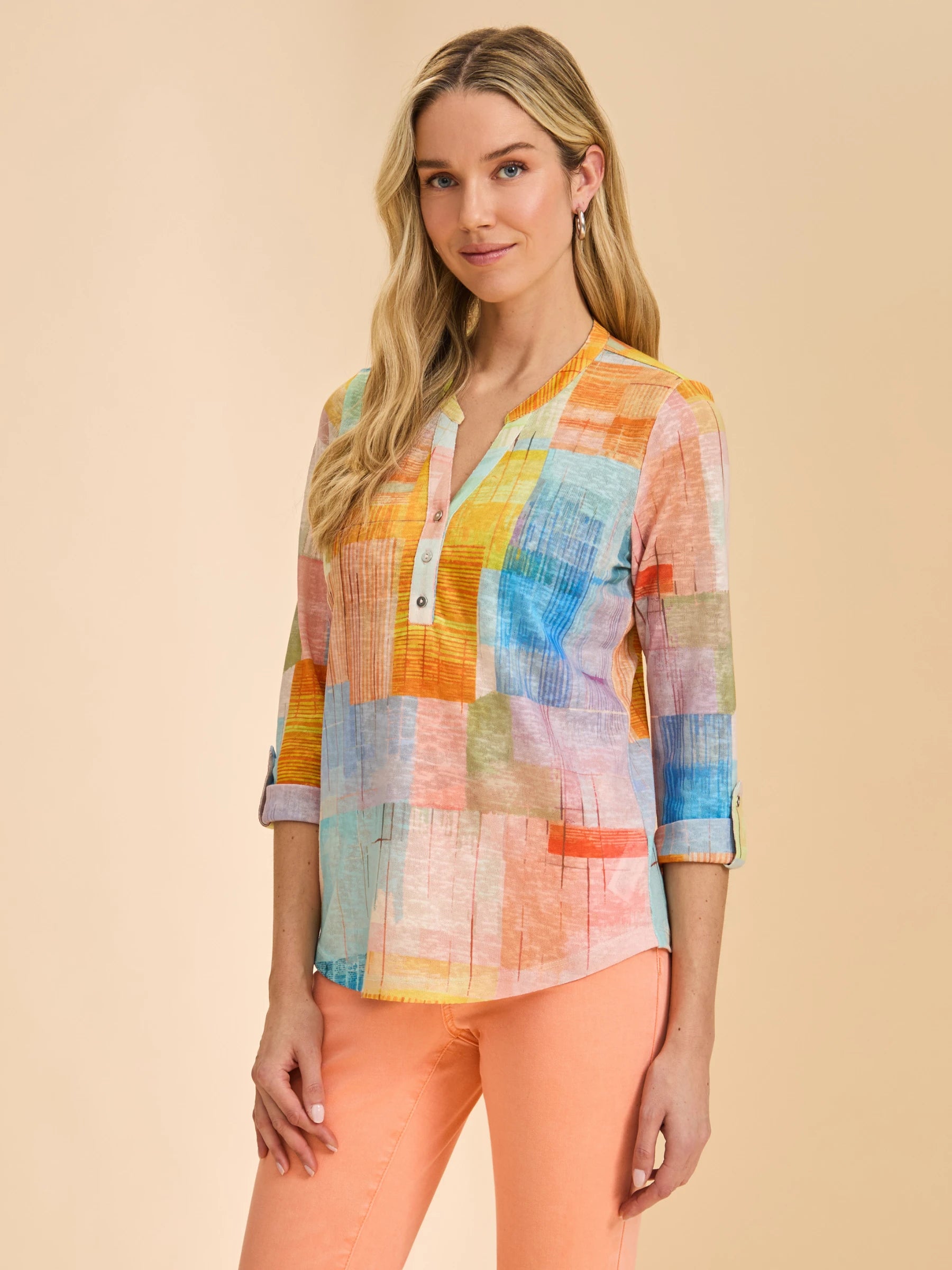 FDJ 3/4 Sleeve Henley Top