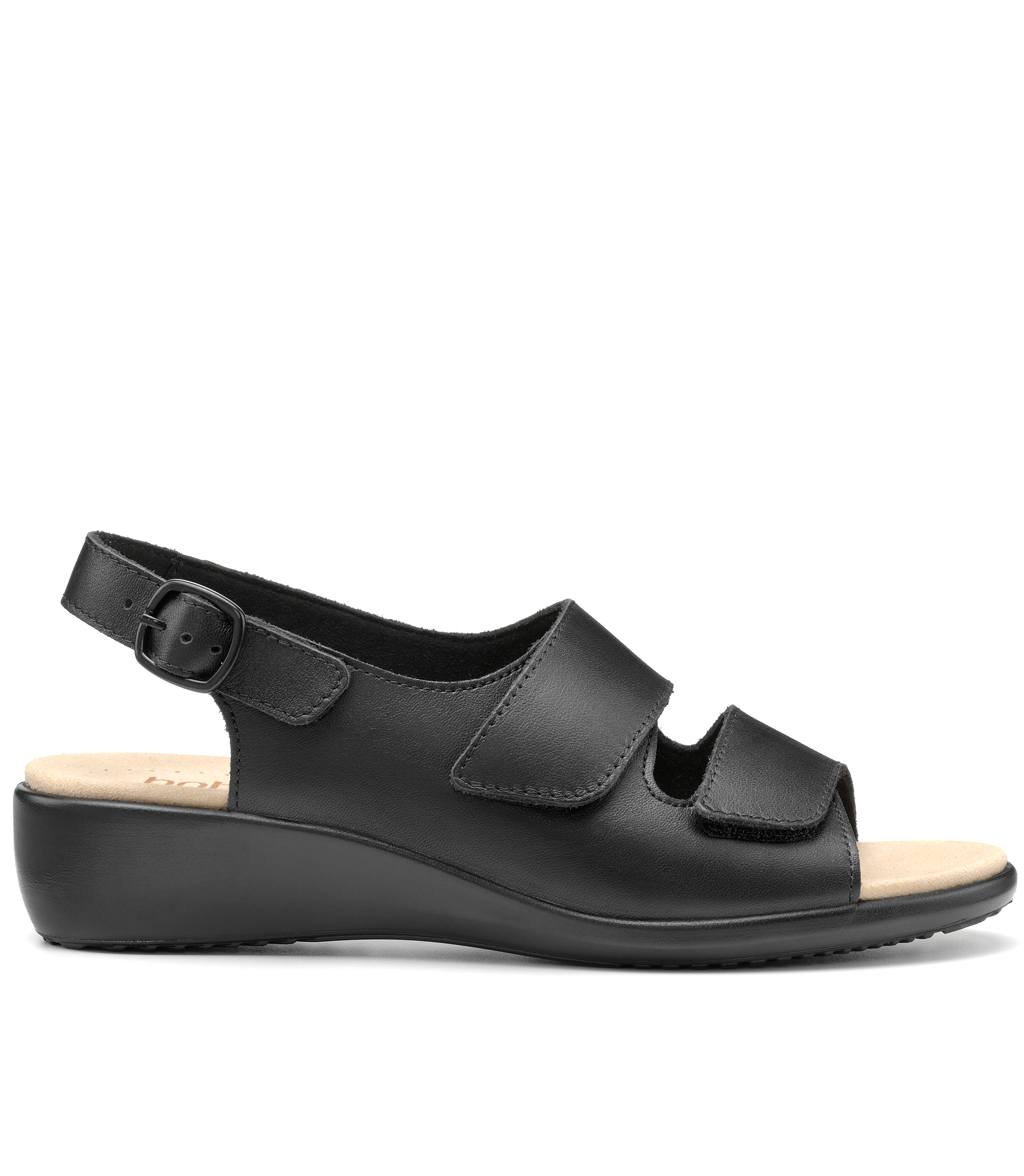 HOTTER BLACK LEATHER EASY SANDAL Rosella Style inspired by elegance