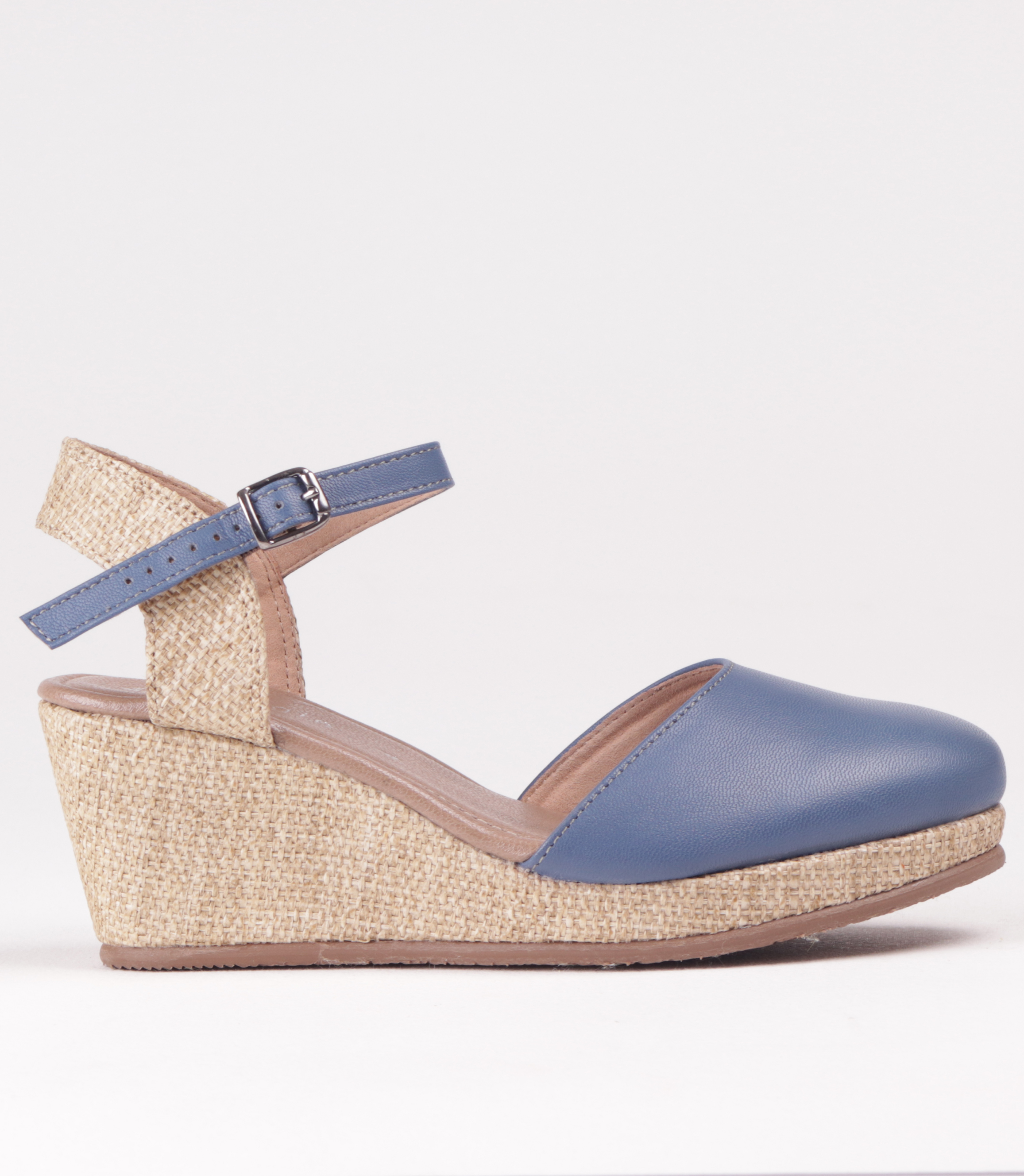 FROGGIE BLUE MULTI LEATHER SLING-BACK WEDGE WITH ANKLE STRAP | Rosella ...