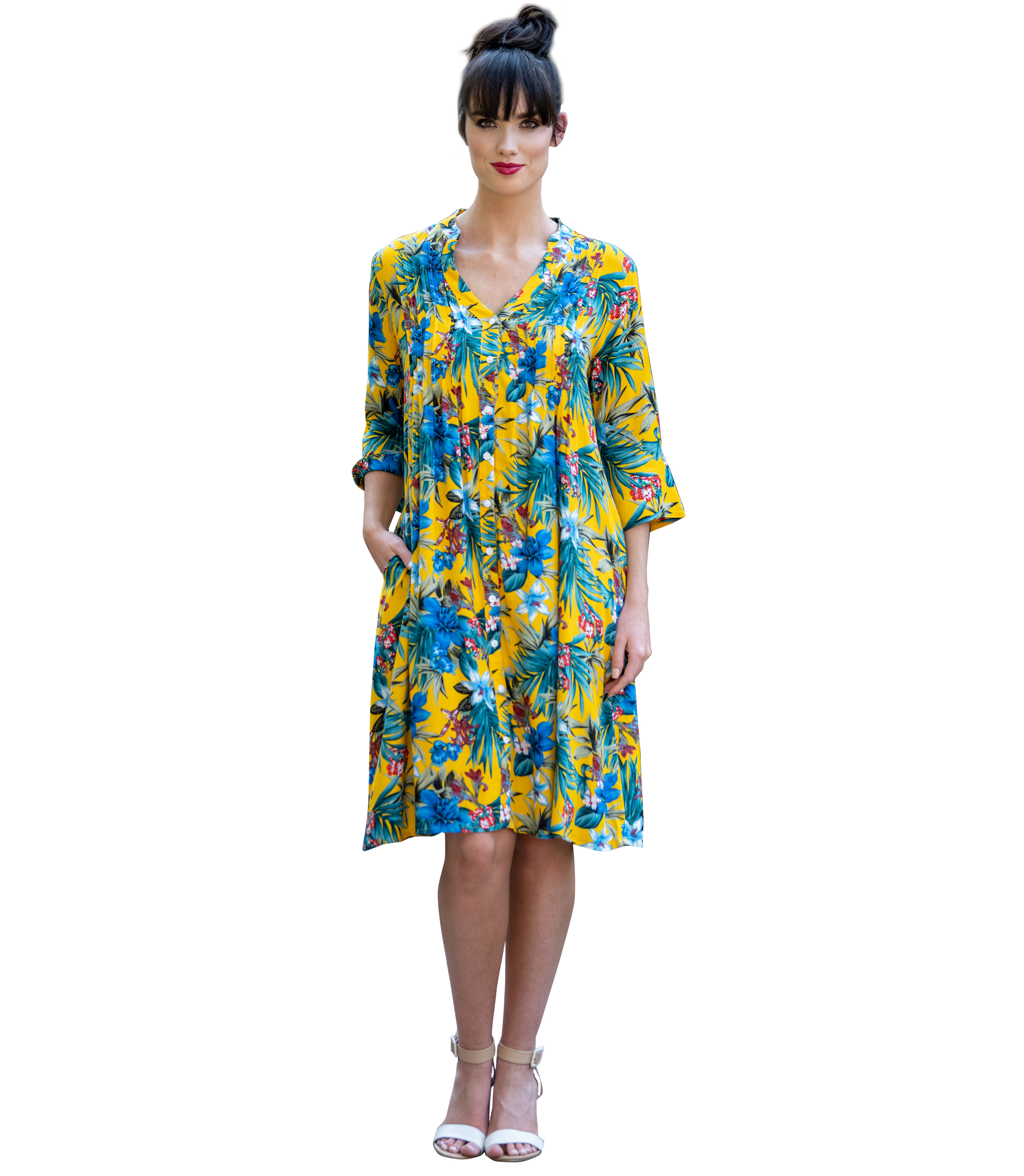 MASTIK MUSTARD BLUE TROPICAL PRINT DRESS | Rosella - Style inspired by ...
