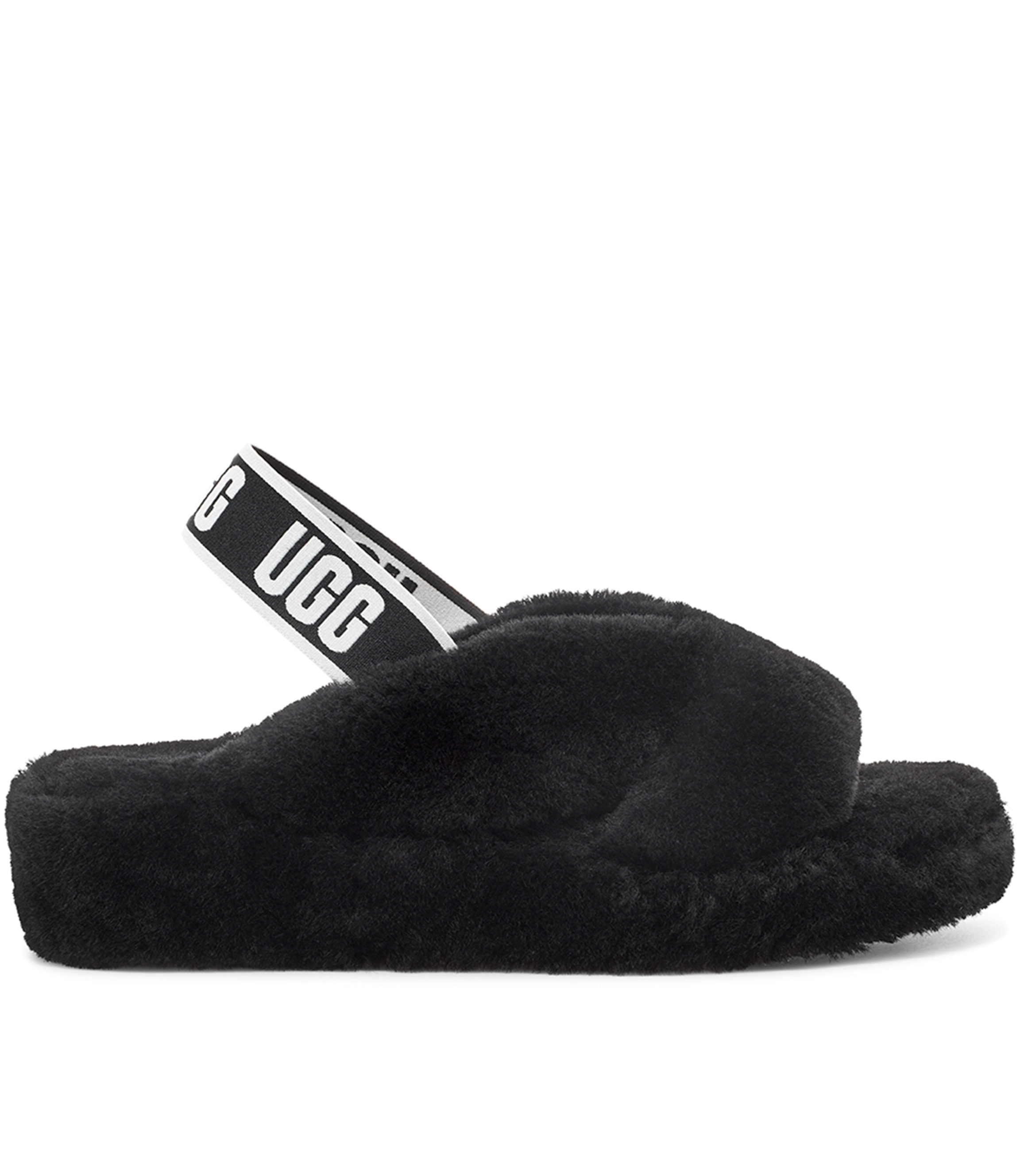 black fur ugg slides