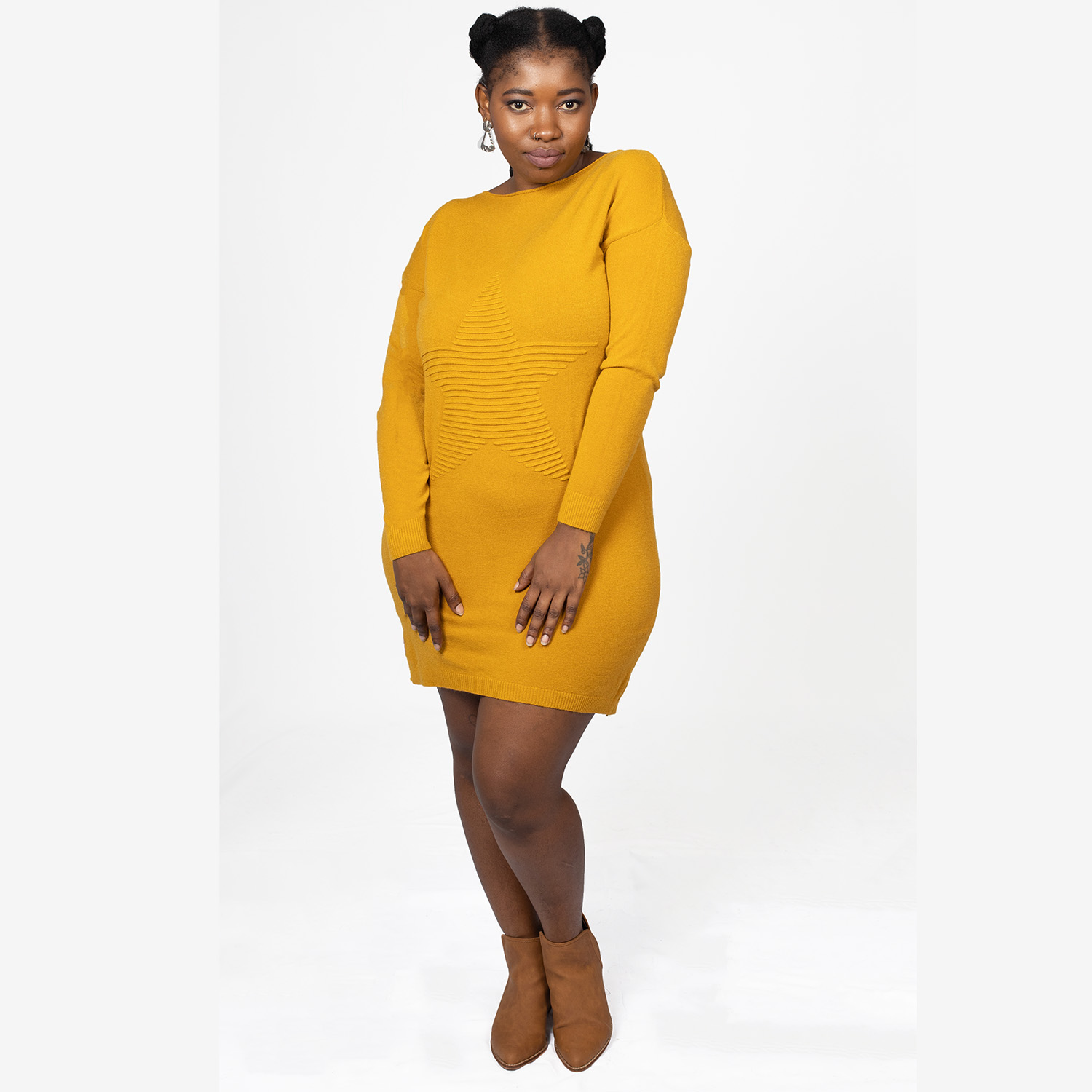 mustard knit dress