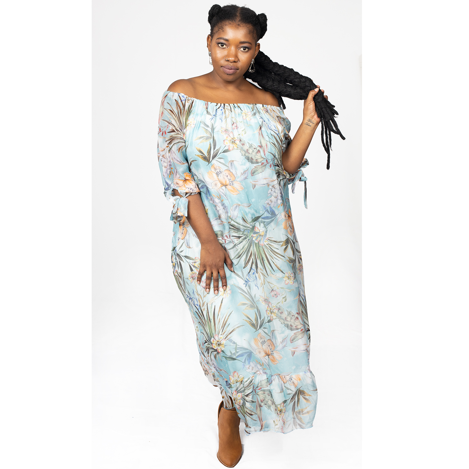 Light Blue Silky Midi Dress main image 0