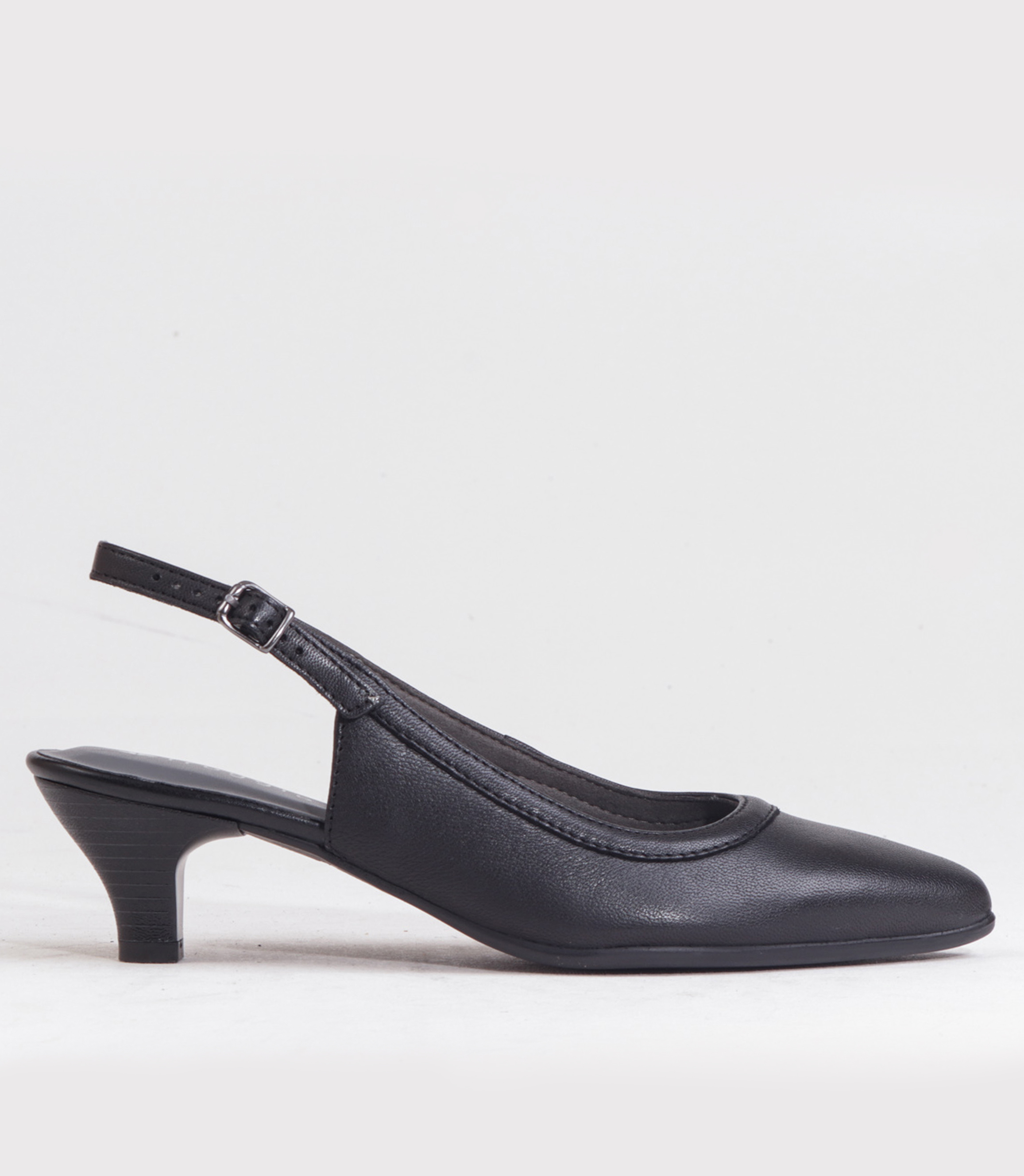 FROGGIE BLACK LEATHER KITTEN HEEL SLING BACK | Rosella - Style inspired