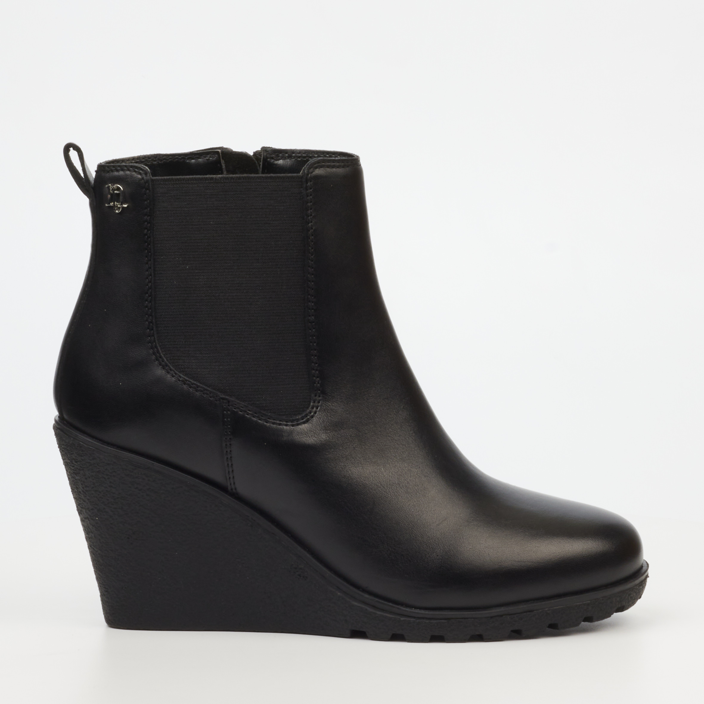 Womens black leather wedge booties discount