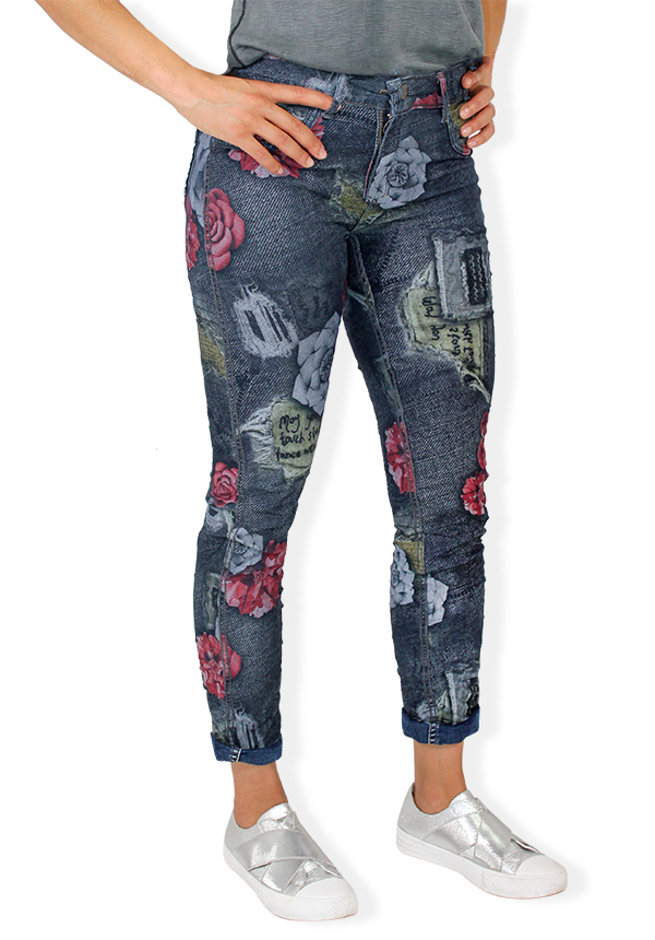 MADE IN ITALY MULTI COLOUR PATCH DETAIL REVERSIBLE JEANS Rosella Style inspired by elegance