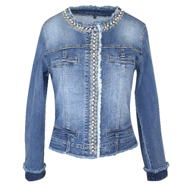 MADE IN ITALY BLUE DENIM JACKET WITH PEARL DETAIL ON LAPEL | Rosella ...