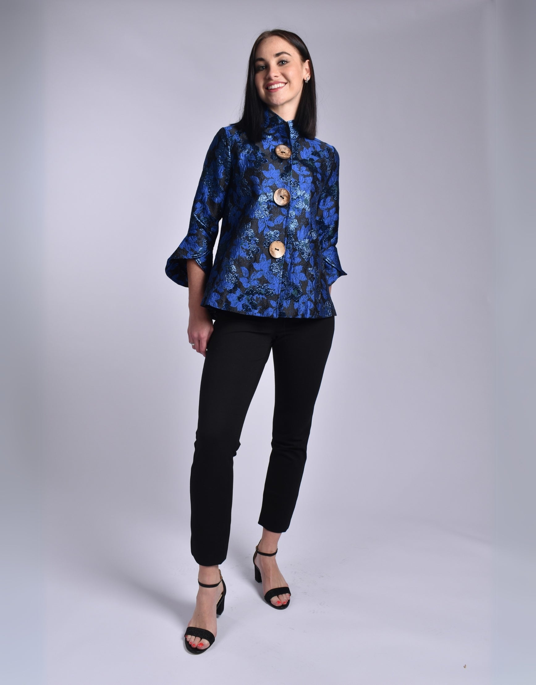 JOLIE ROYAL BLUE BLACK BUTTON UP JACKET