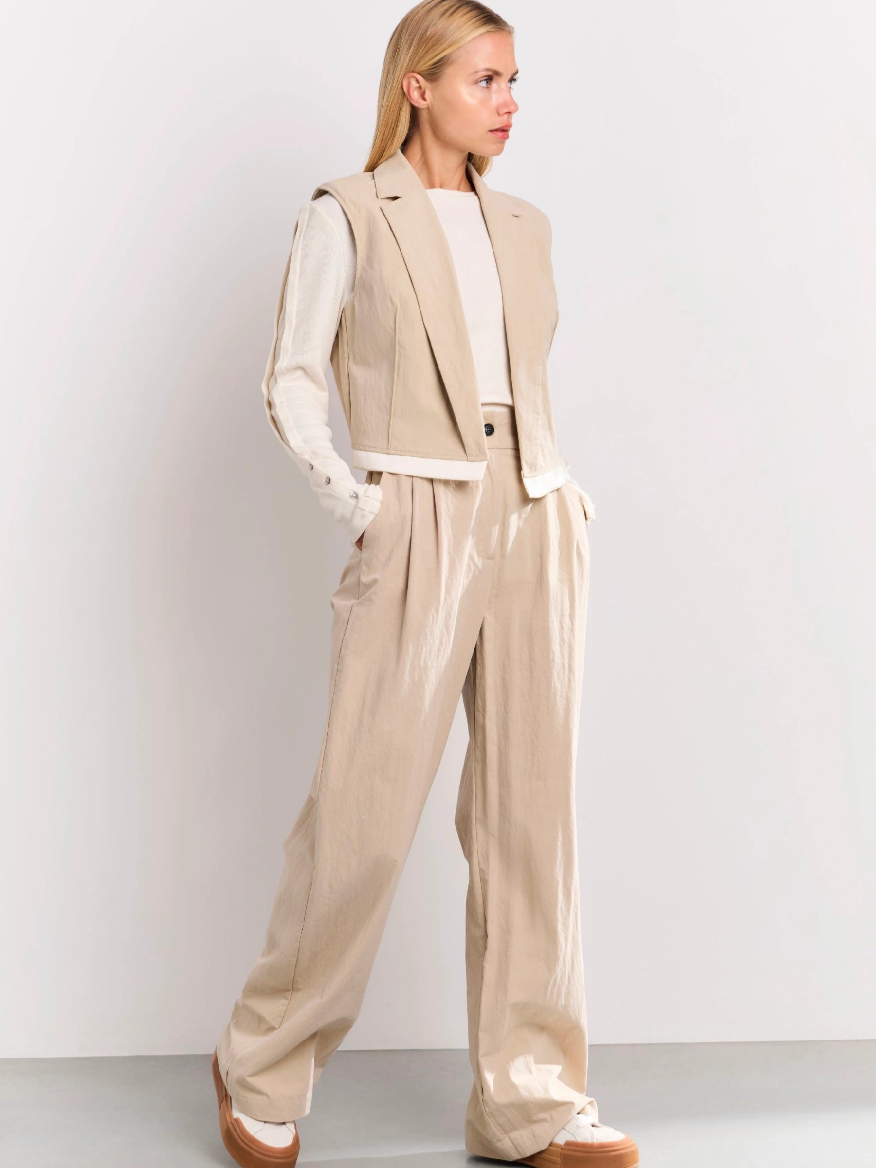 YAYA TWILL BEIGE WOVEN TROUSER