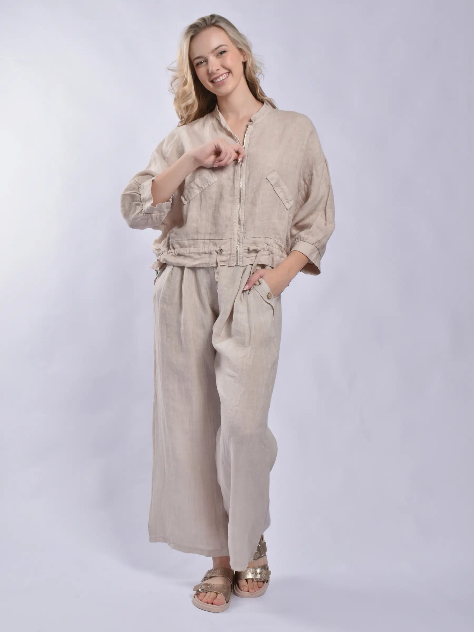 Made In Italy Linen Zip Up Jacket