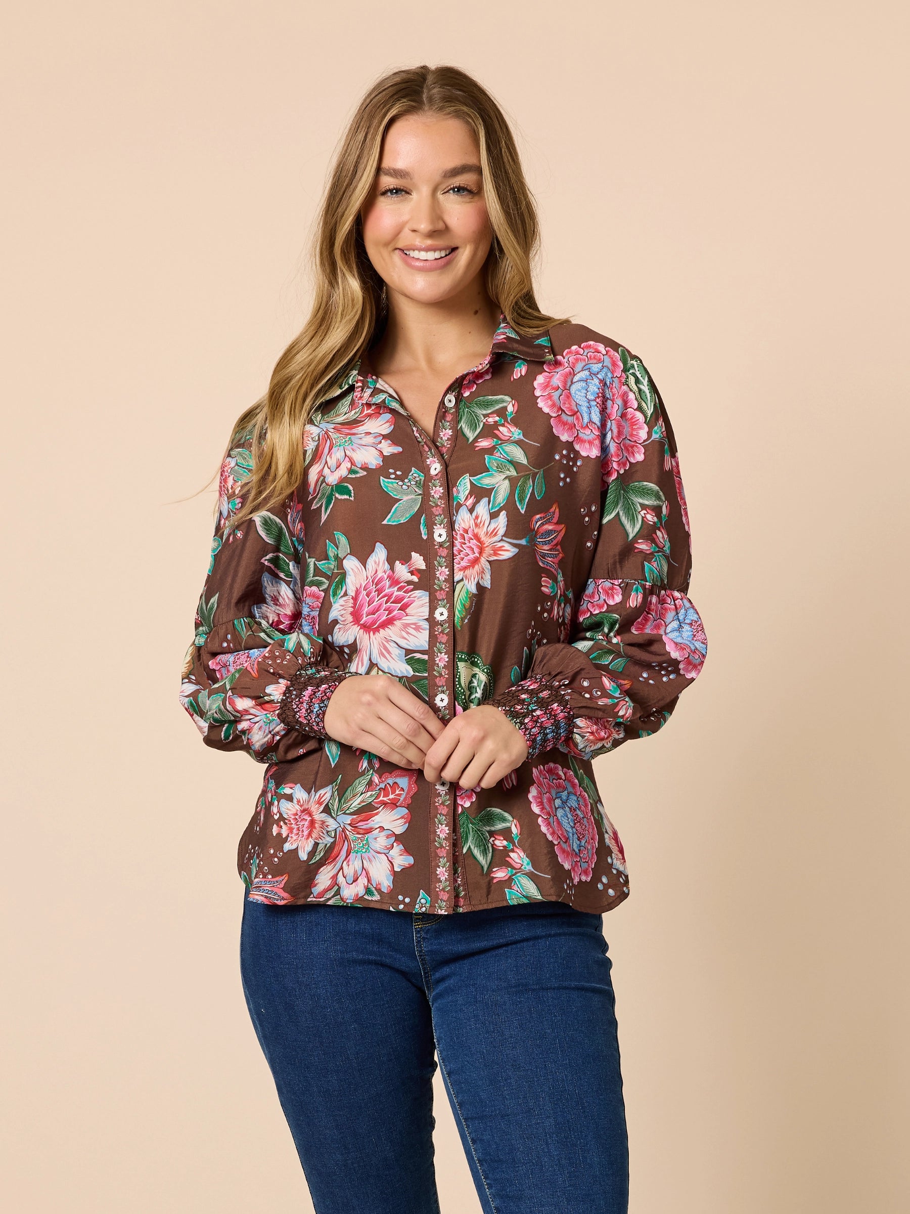 THREADZ CHOCOLATE MULTI BOUQUET SHIRT