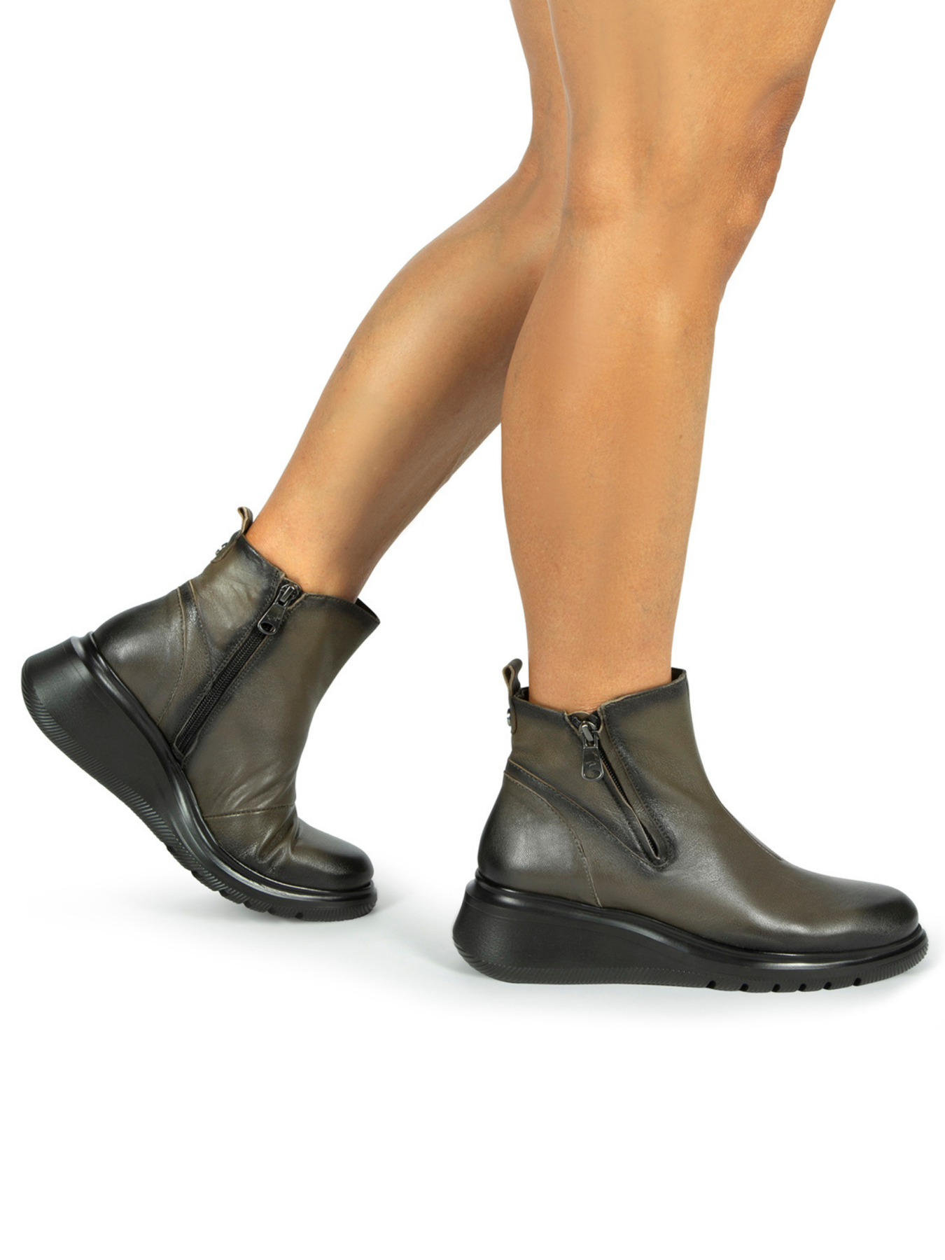 PAULA URBAN ARMY GREEN DOUBLE ZIP ANKLE BOOT