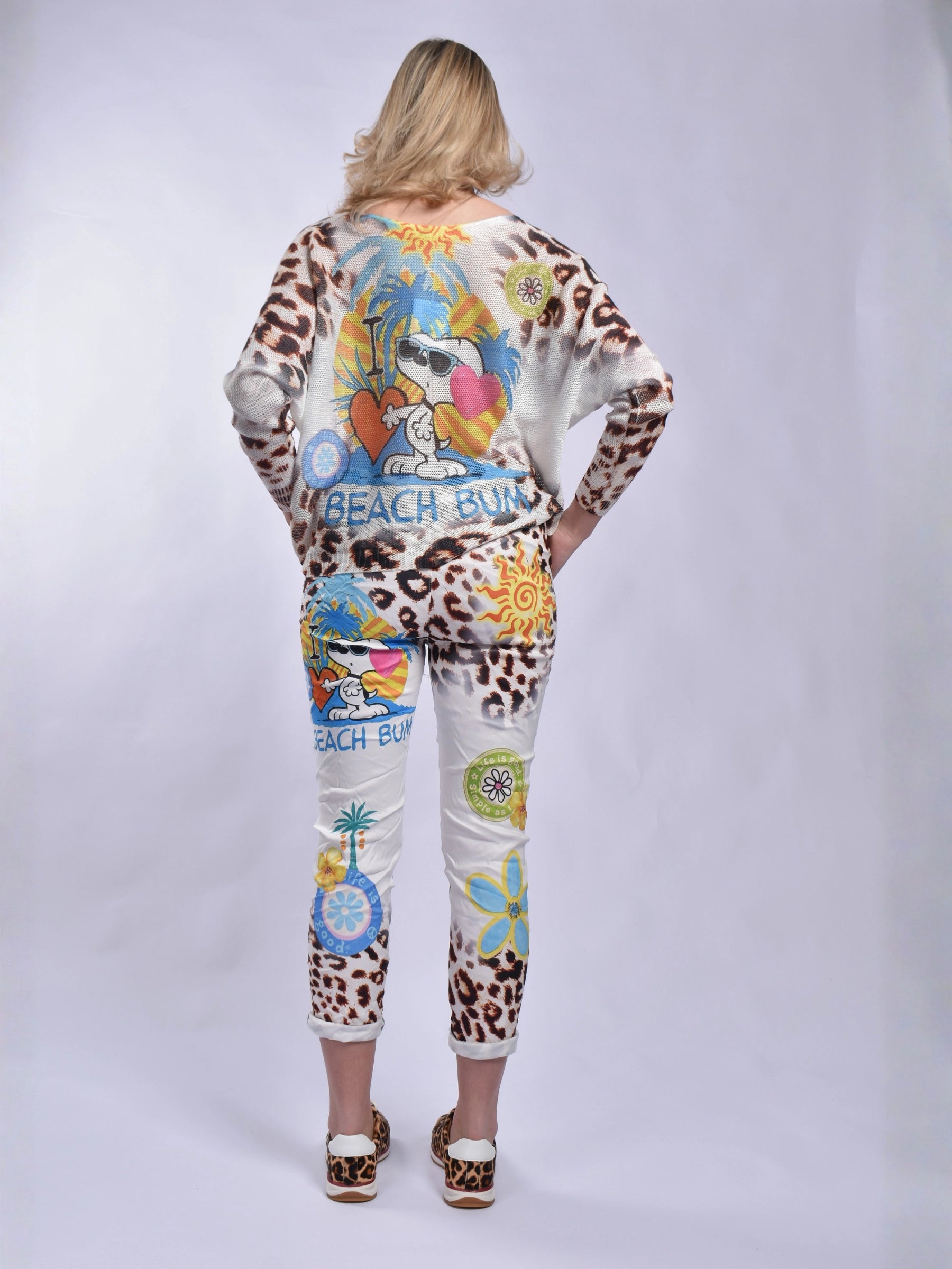 MADE IN ITALY WHITE BROWN PARROT PANTS