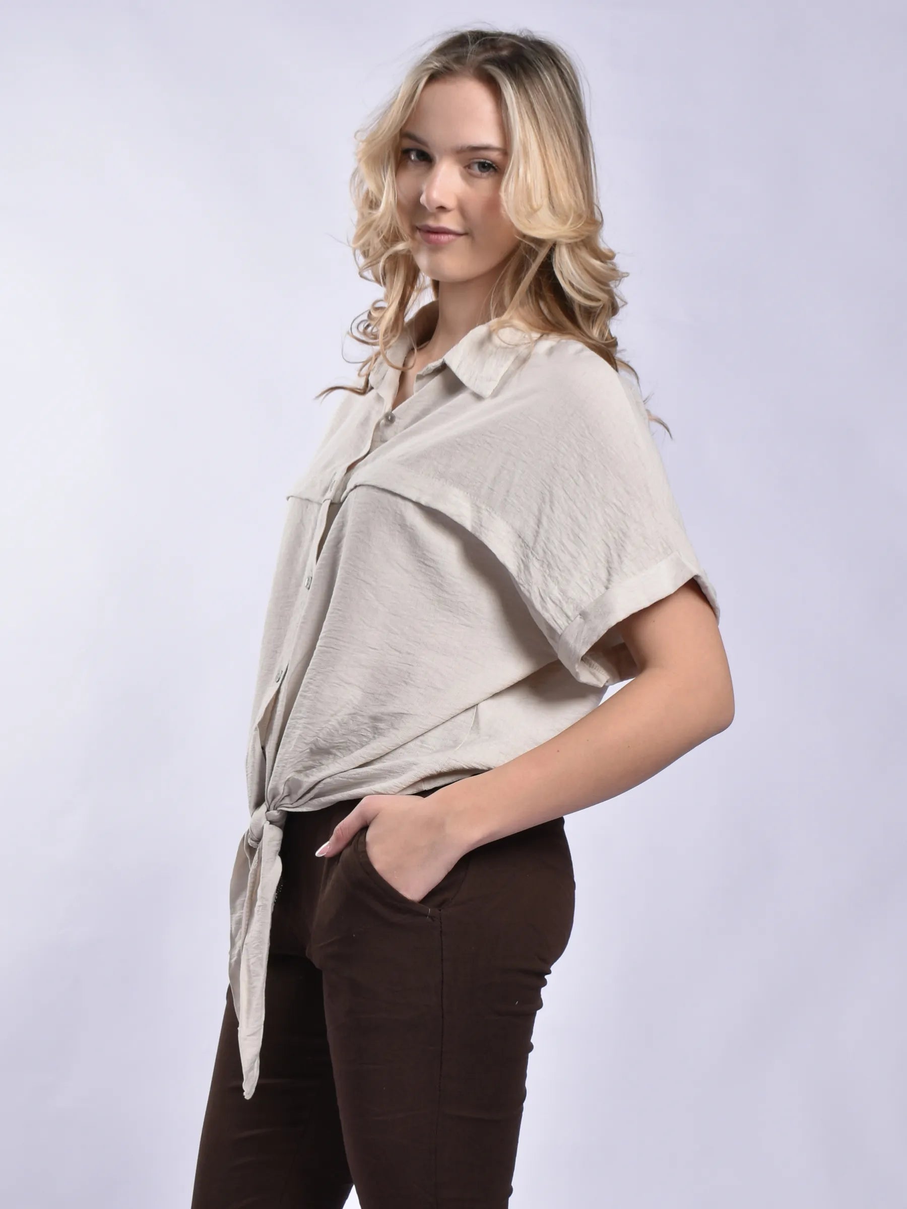 Made In Italy Tie Front Blouse