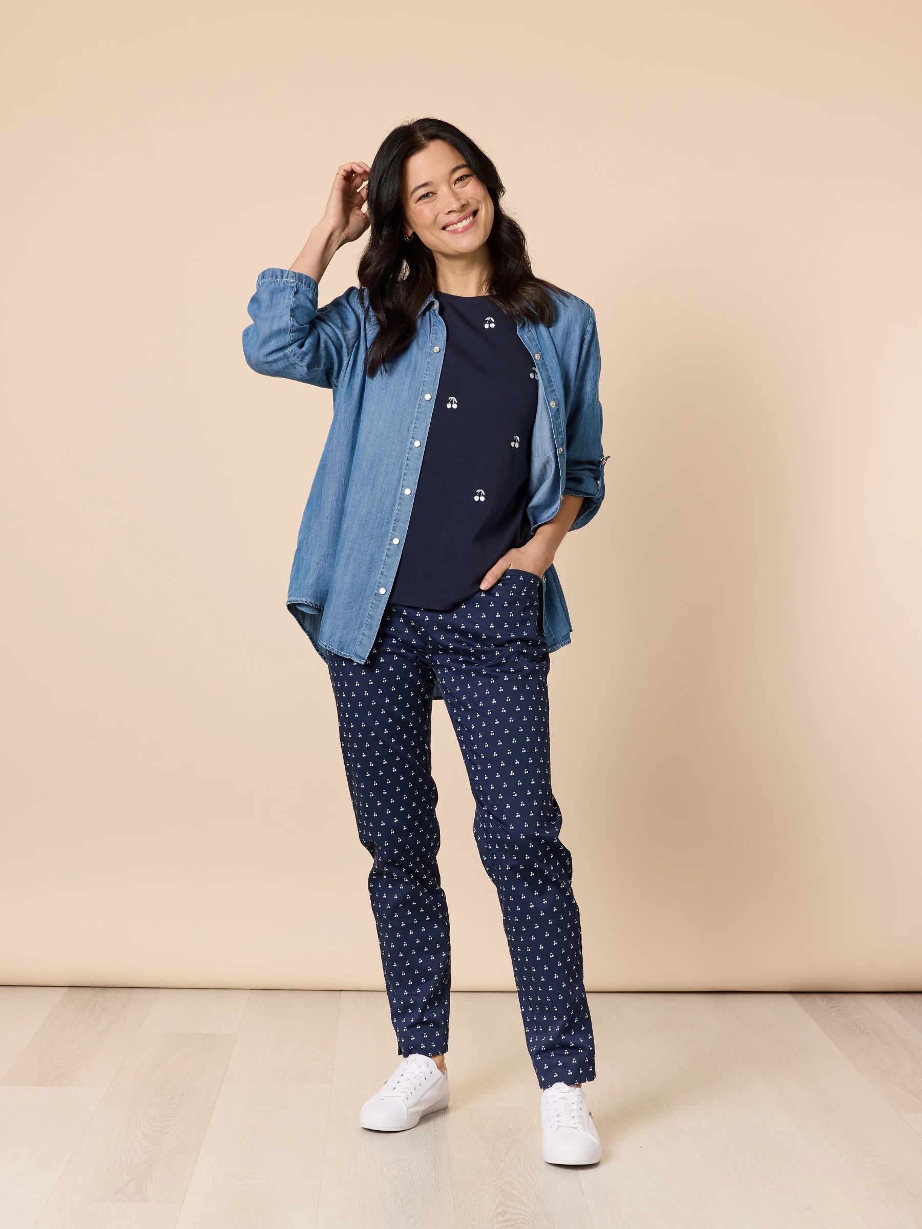 GORDON SMITH NAVY MULTI CHERRY PANTS