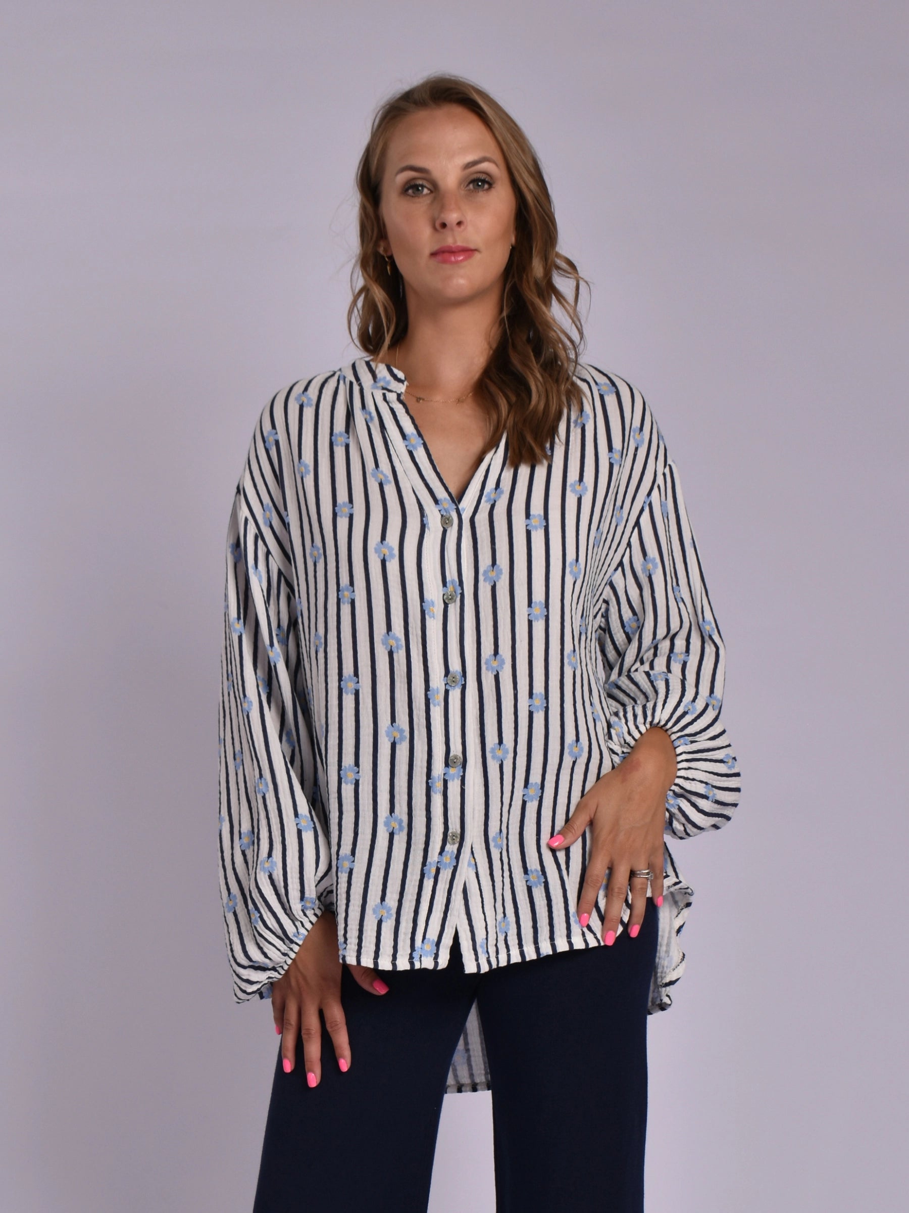 MADE IN ITALY WHITE NAVY BLOUSE