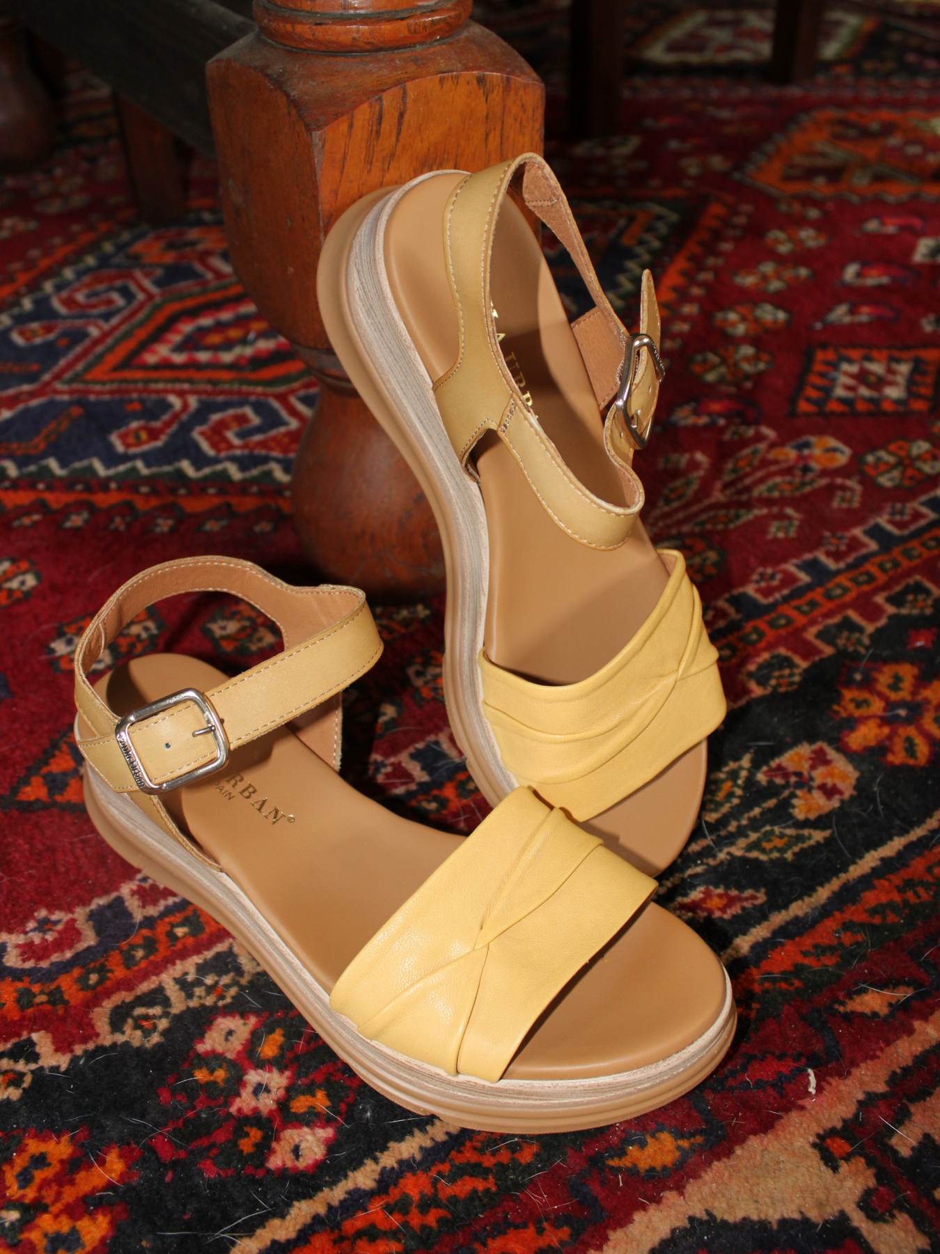 PAULA URBAN YELLOW CAMEL TEXTURED LOW WEDGE