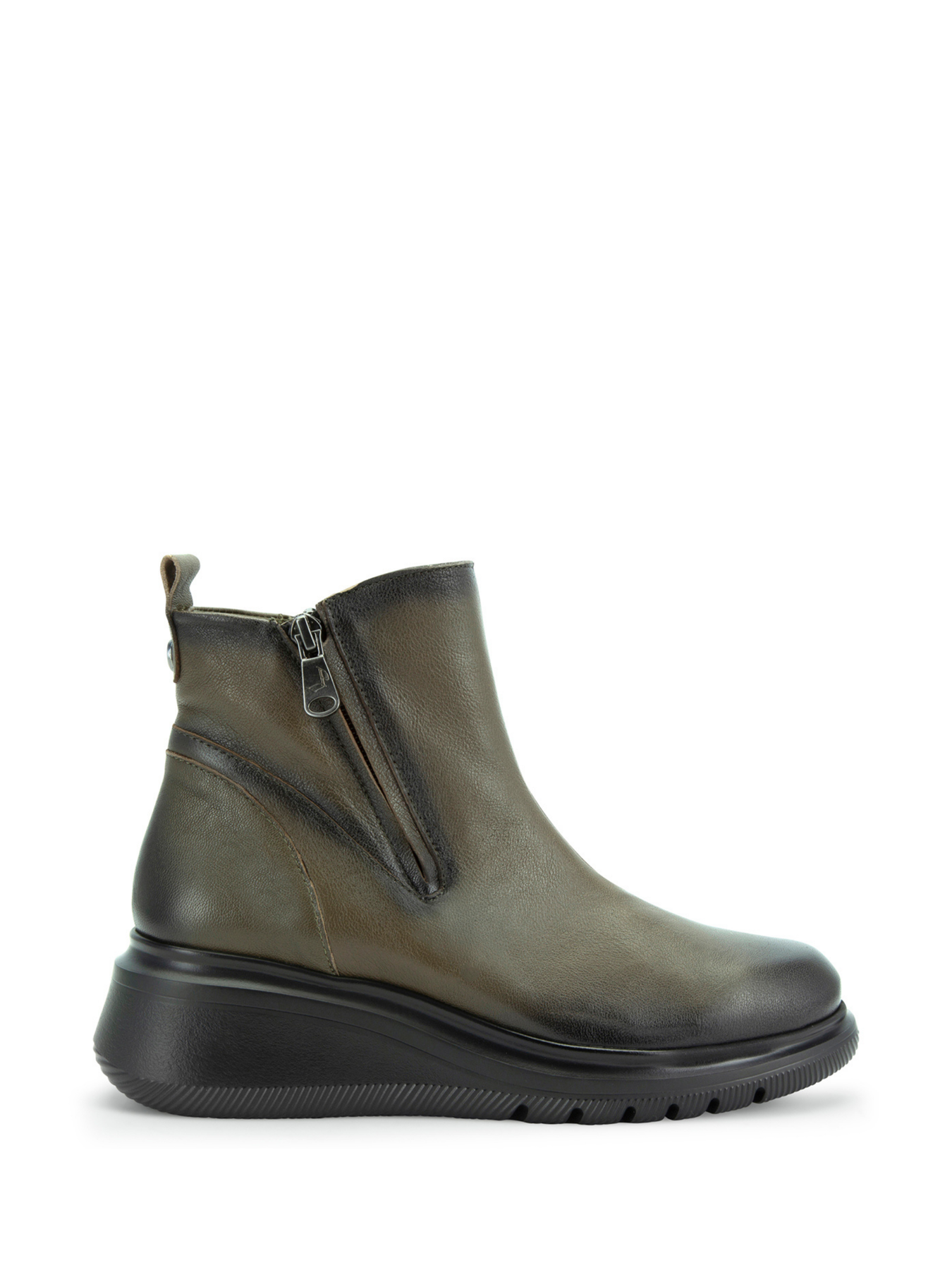 PAULA URBAN ARMY GREEN DOUBLE ZIP ANKLE BOOT
