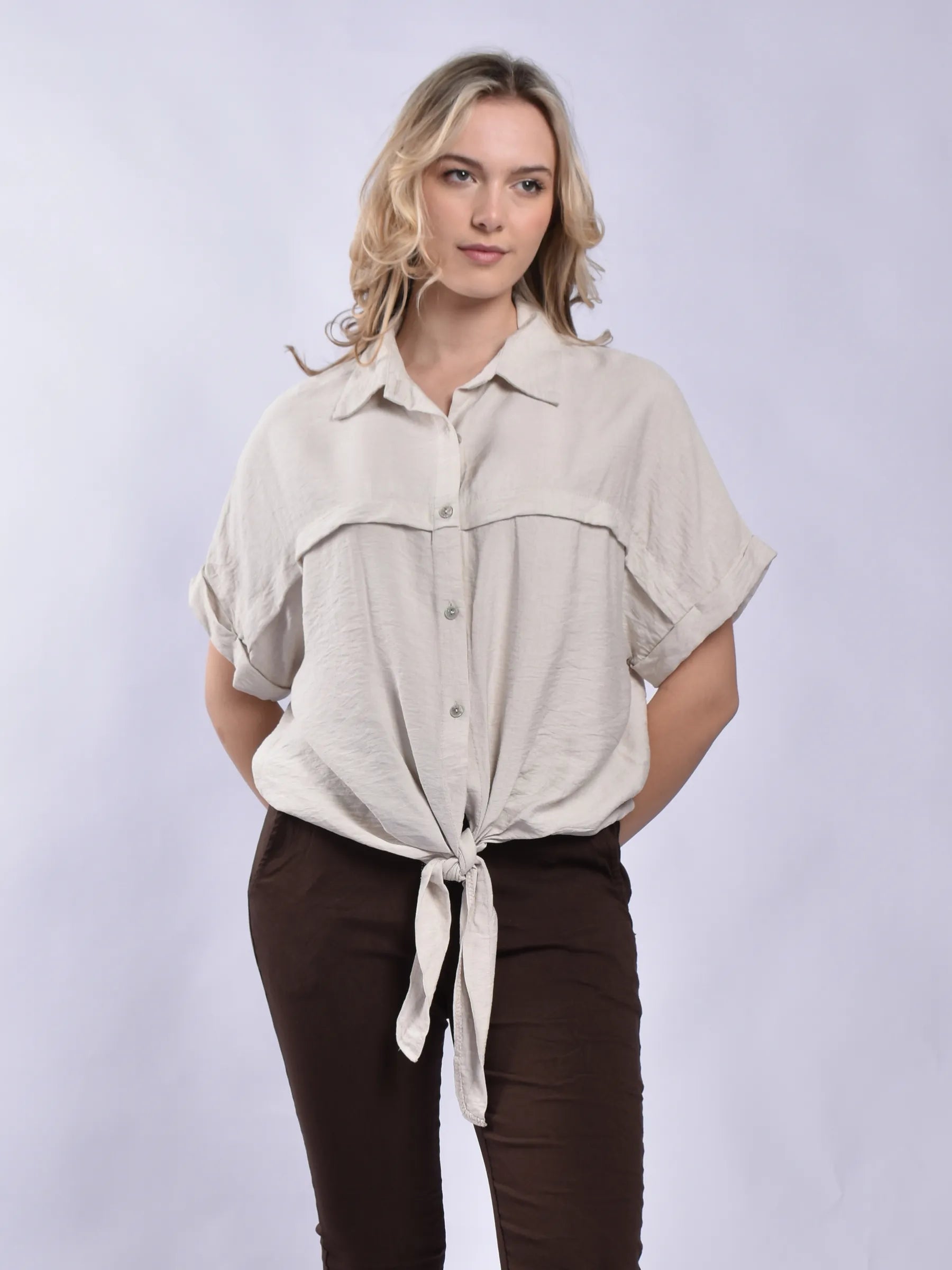 Made In Italy Tie Front Blouse