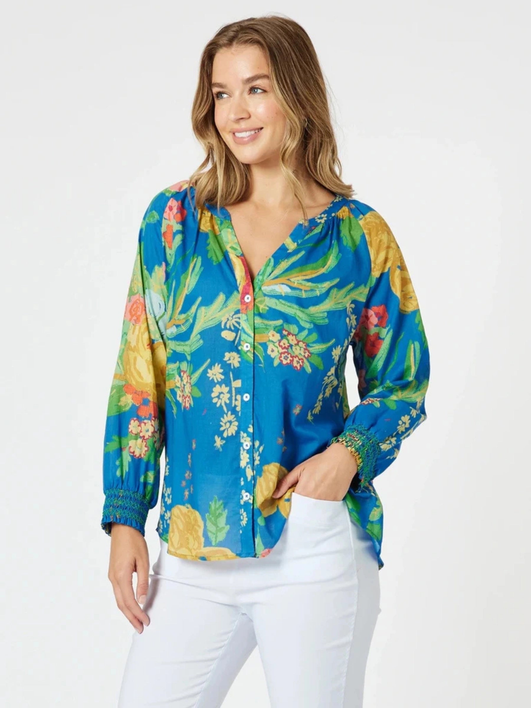 THREADZ BLUE MULTI TROPICS SHIRT
