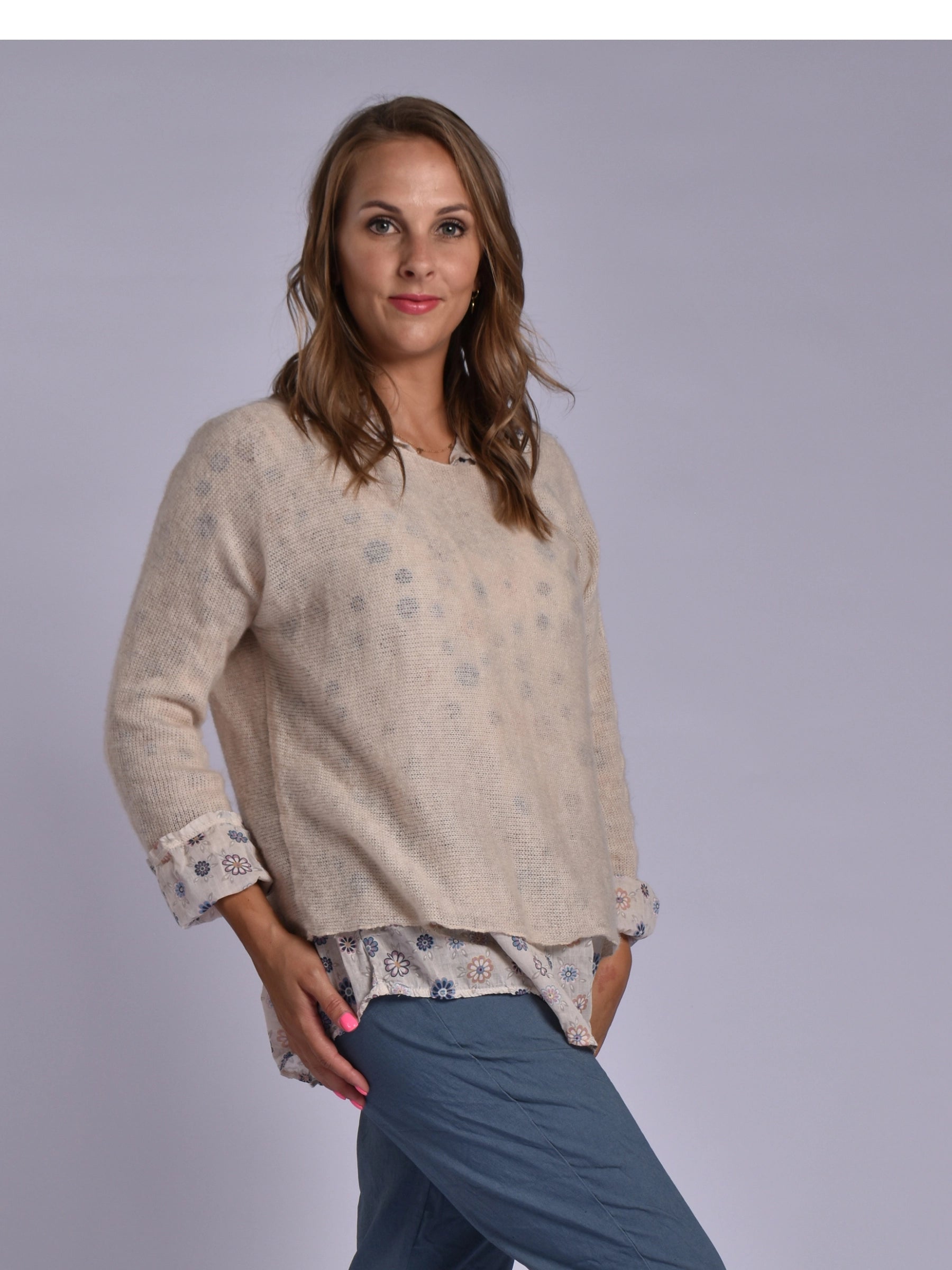 MADE IN ITALY BEIGE MULTI KNIT TOP