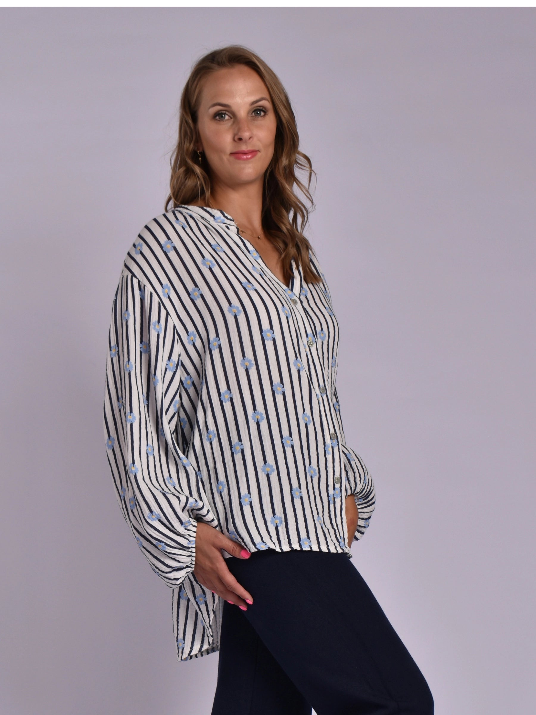 MADE IN ITALY WHITE NAVY BLOUSE