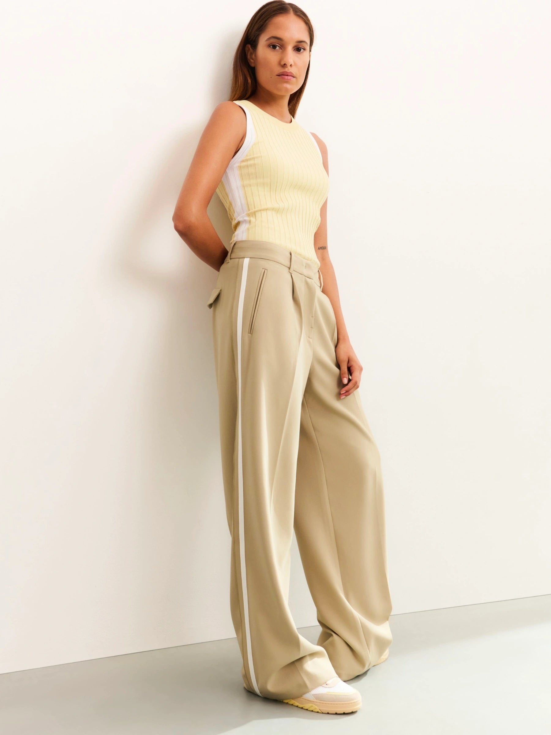 YAYA LIGHT GREEN WOVEN TROUSERS