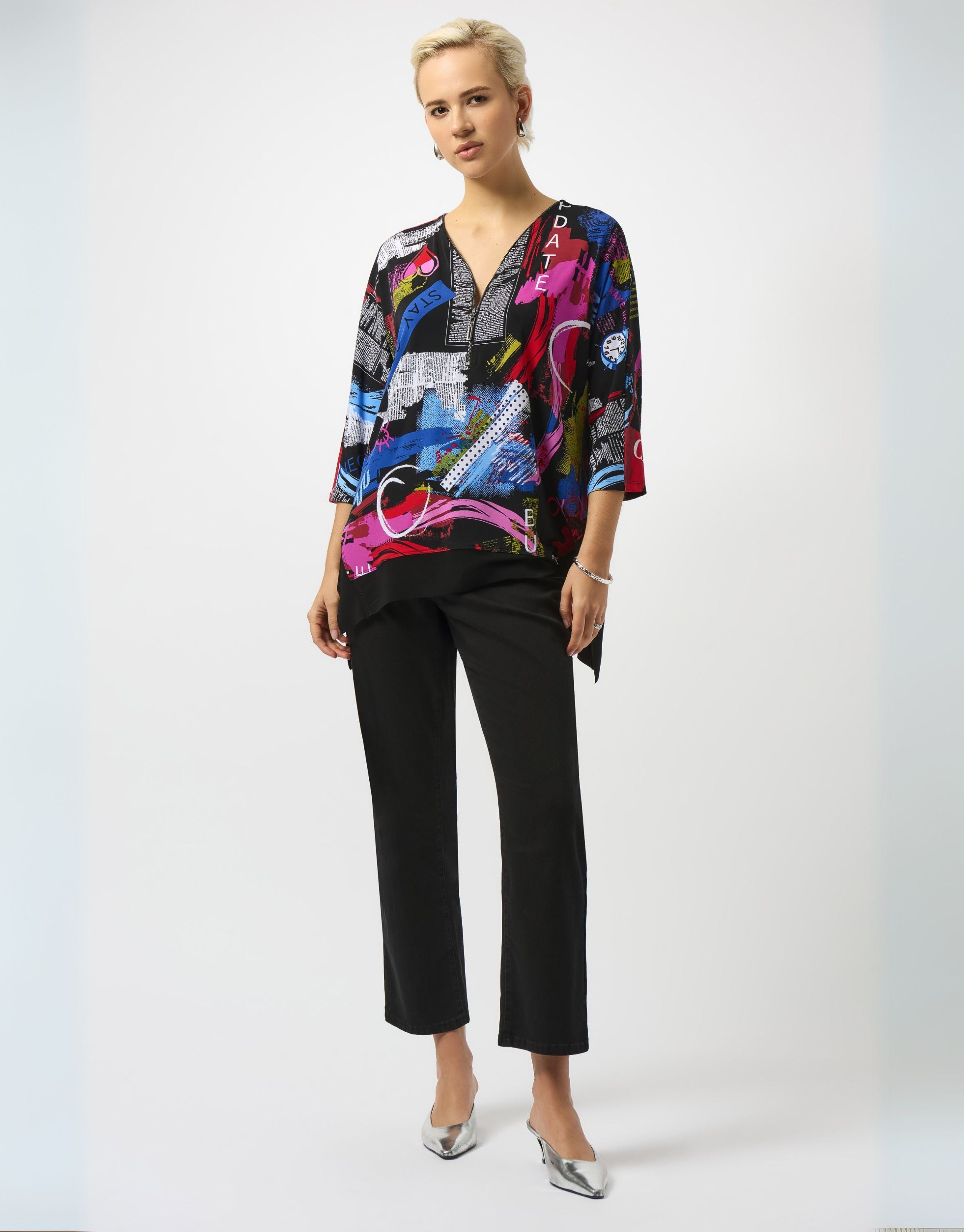 JOSEPH RIBKOFF MULTI V-NECK TUNIC TOP