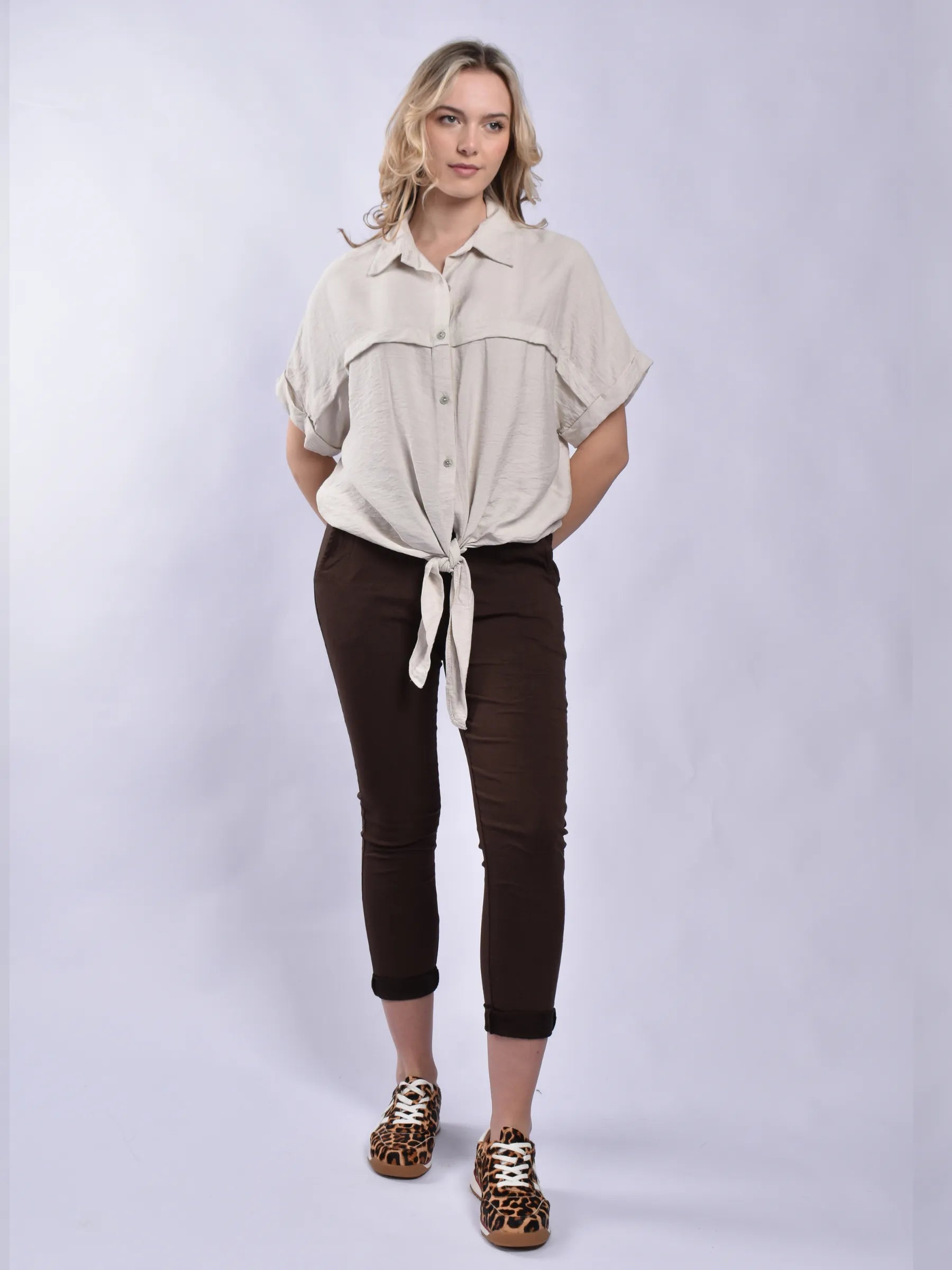 Made In Italy Tie Front Blouse