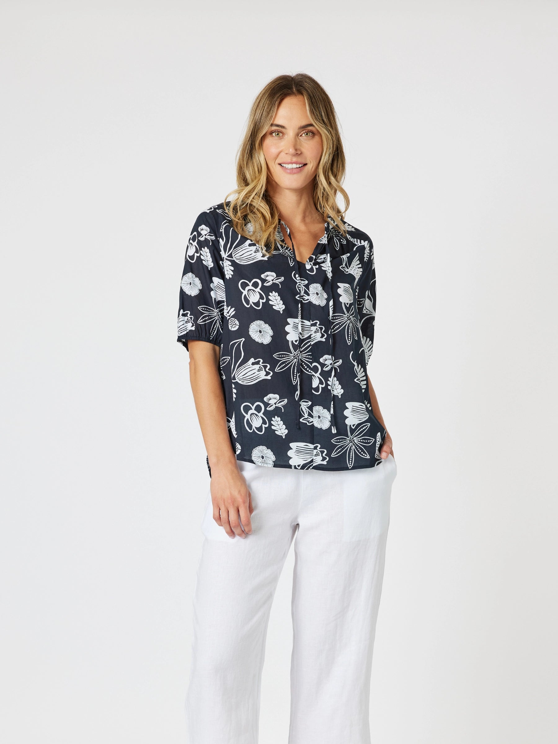 GORDON SMITH NAVY WHITE SPRINGS TOP