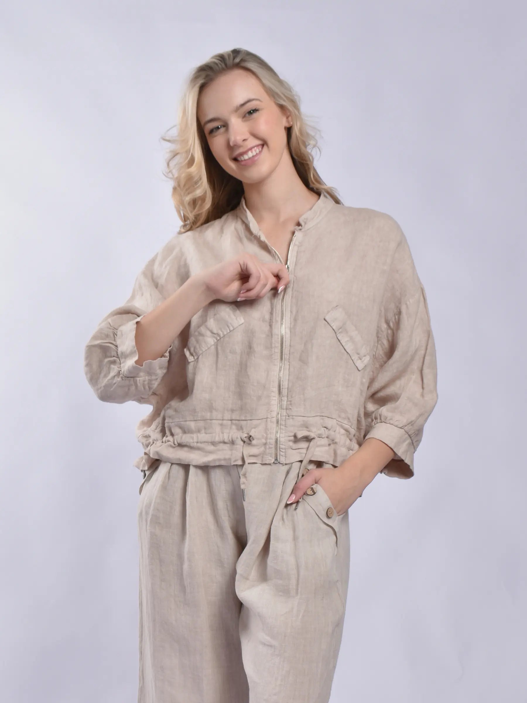 Made In Italy Linen Zip Up Jacket