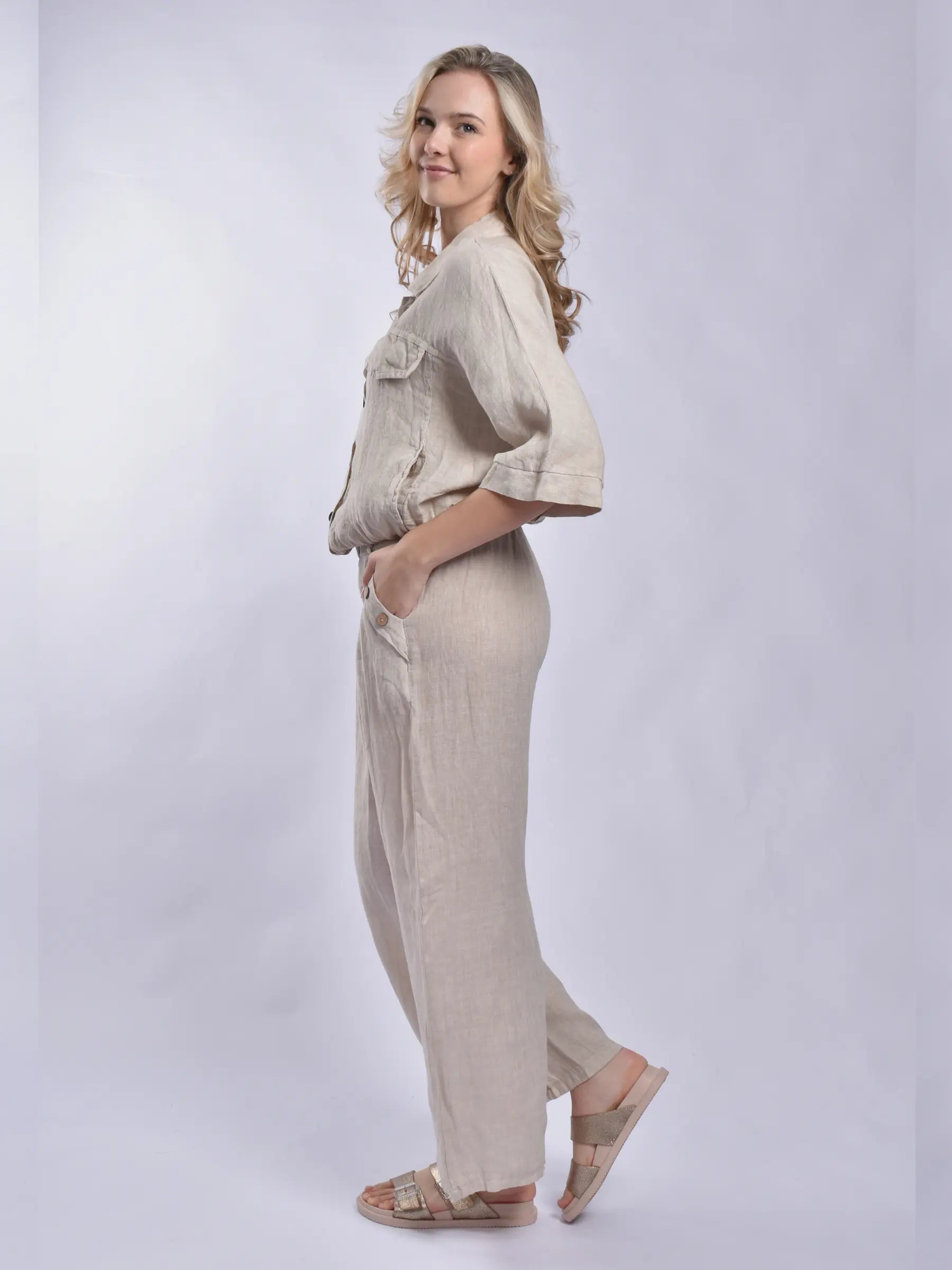 Made In Italy Linen Palazzo Pants