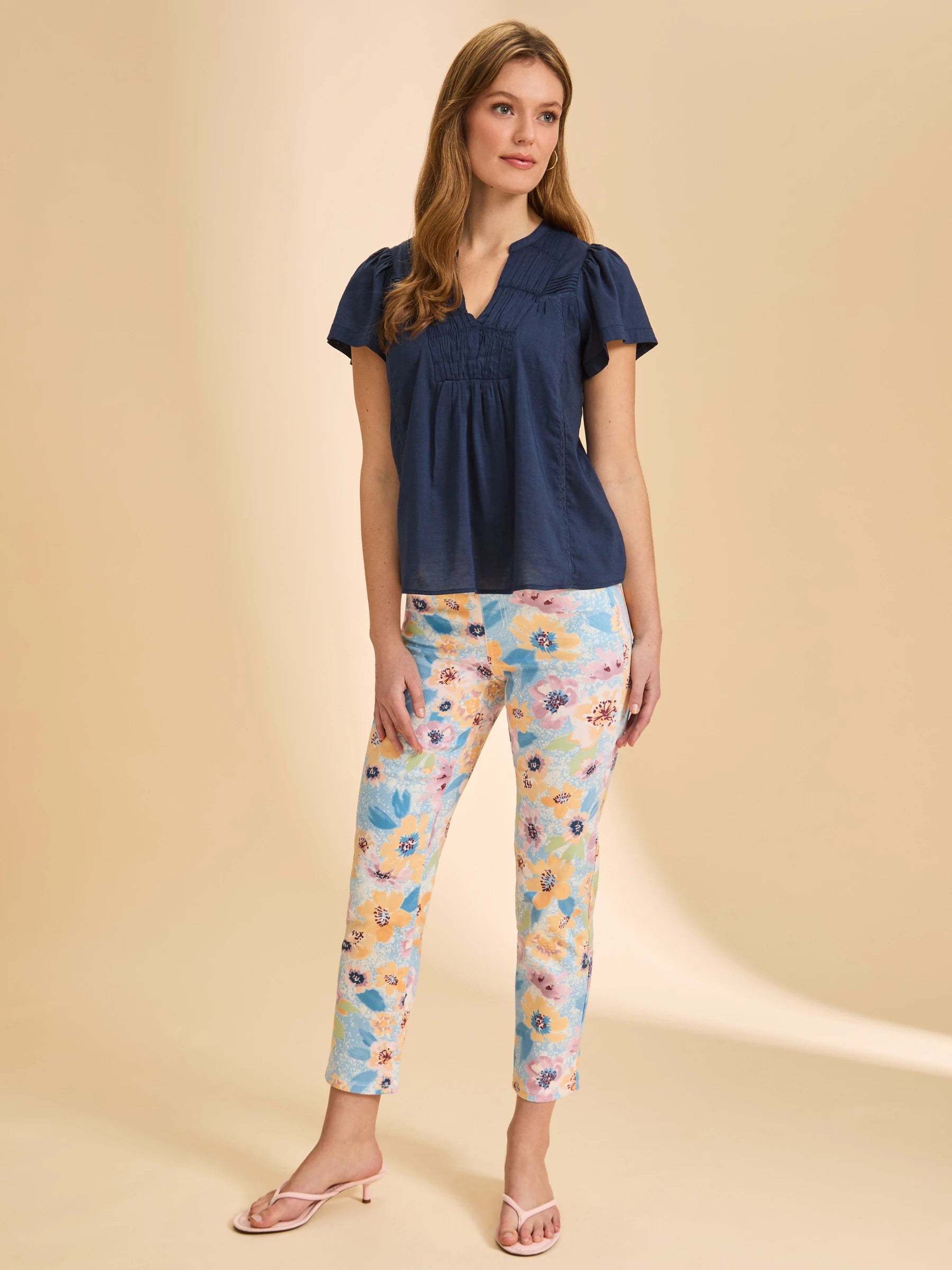 FDJ Pull On Pencil Crop Flower Jean