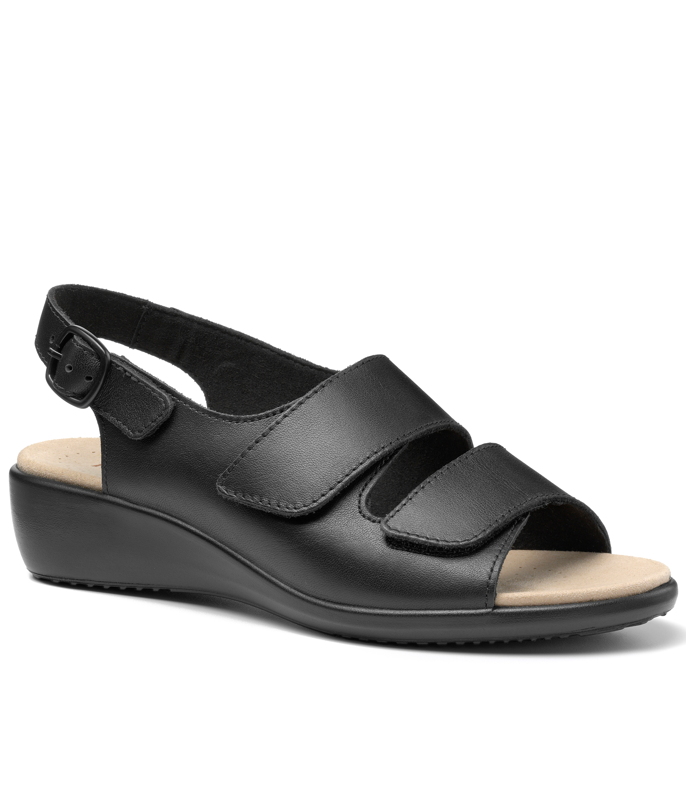 HOTTER BLACK LEATHER EASY SANDAL Rosella Style inspired by elegance