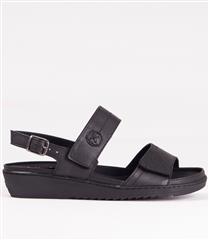 FROGGIE BLACK LEATHER DOUBLE BAND SANDAL WITH REMOVABLE FOOTBED