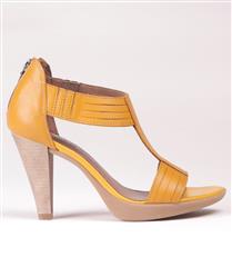 FROGGIE MUSTARD LEATHER T-BAR HIGH HEELED SANDAL