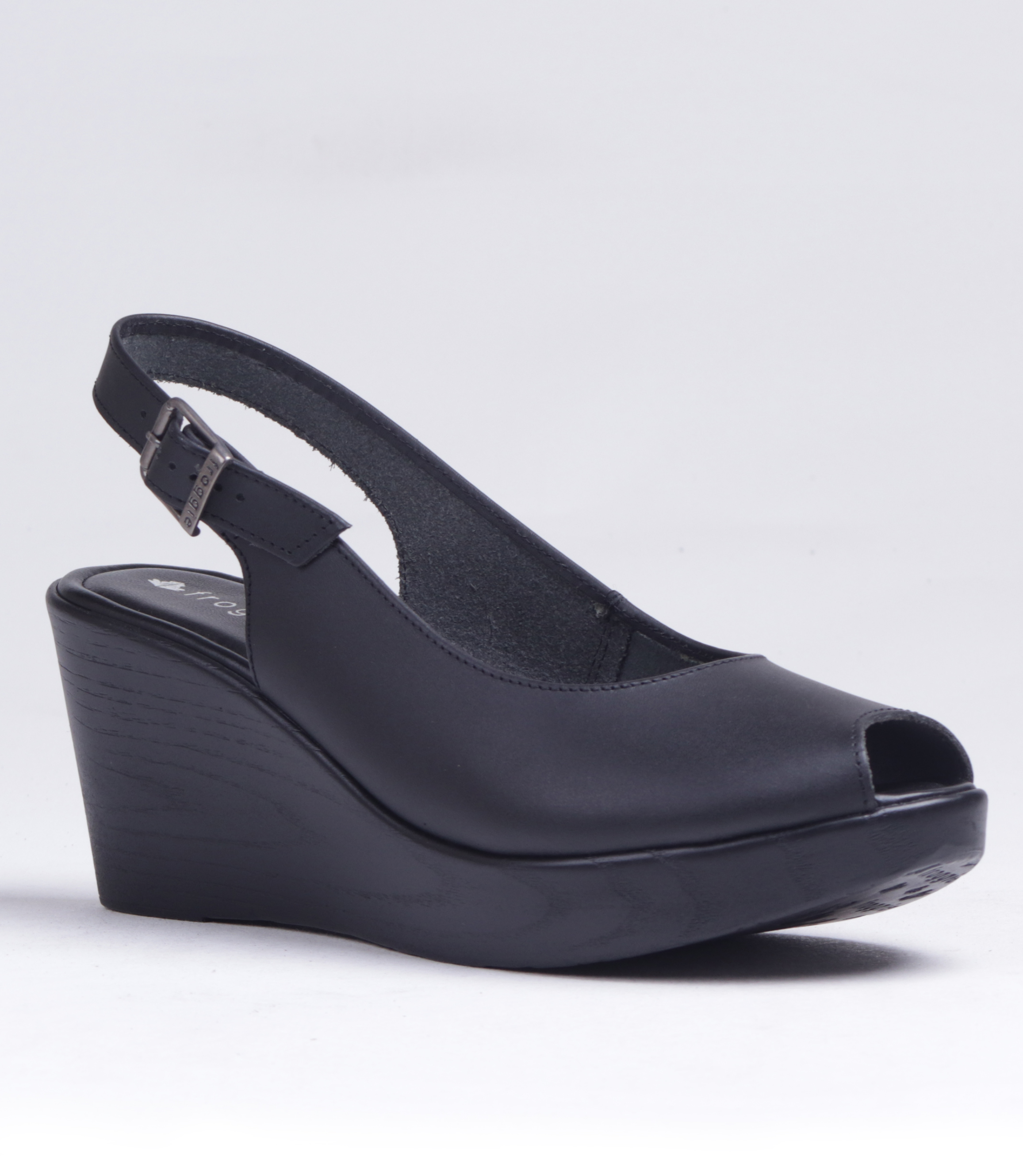 FROGGIE BLACK LEATHER SLING BACK WEDGE | Rosella - Style inspired by ...