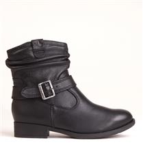 FROGGIE BLACK LEATHER RUCHED BUCKLE BOOT
