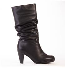 FROGGIE BLACK LEATHER RUCHED MID CALF BOOT
