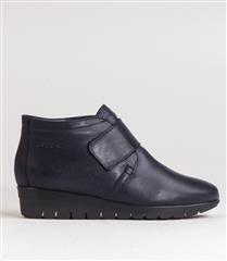 FROGGIE NAVY LEATHER WIDER FIT ANKLE BOOT WITH VELCRO STRAP