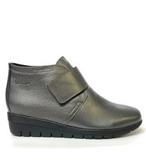 FROGGIE PEWTER LEATHER WIDER FIT ANKLE BOOT WITH VELCRO STRAP