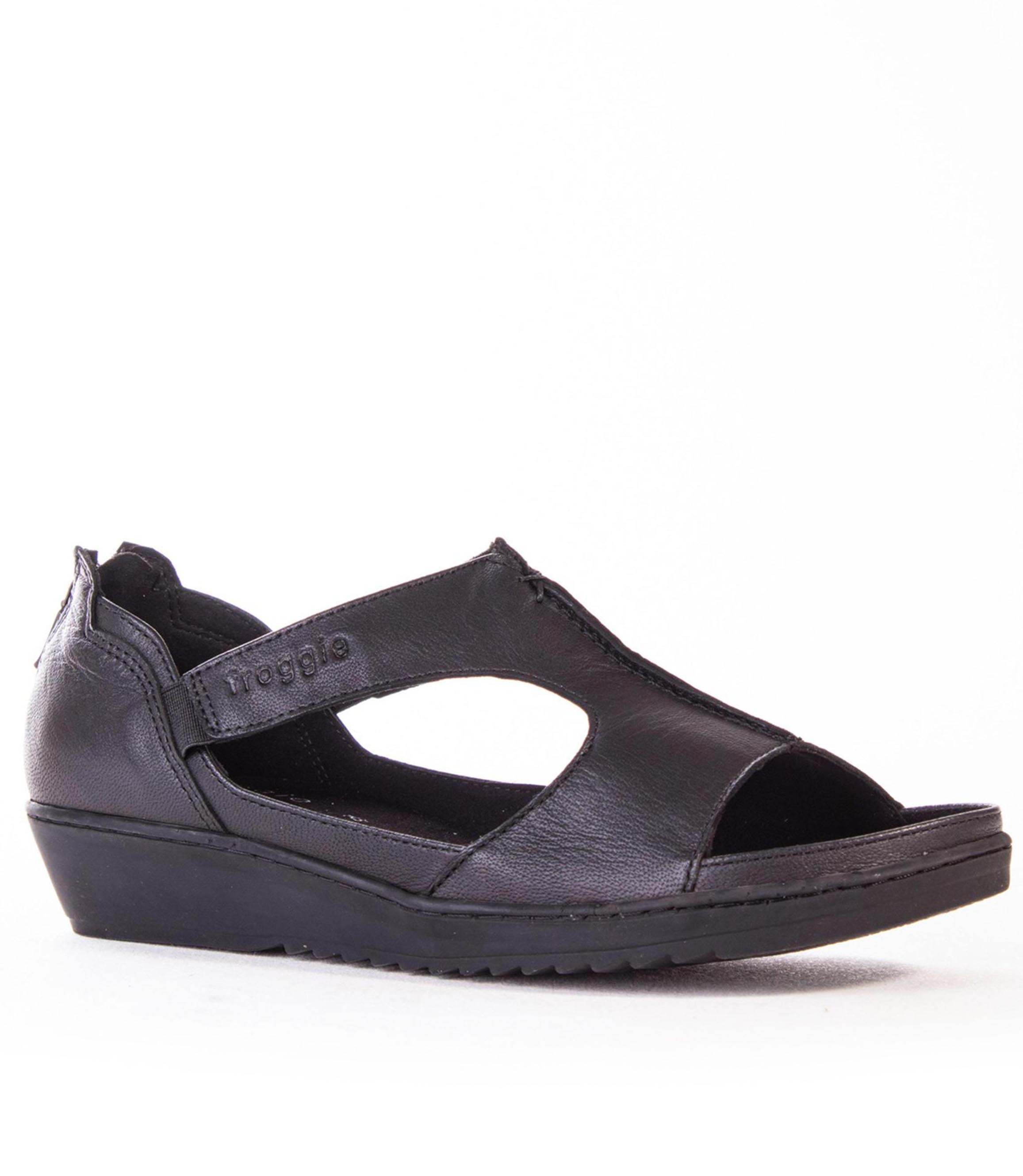 FROGGIE BLACK LEATHER T-BAR SANDAL WITH REMOVABLE FOOTBED | Rosella ...