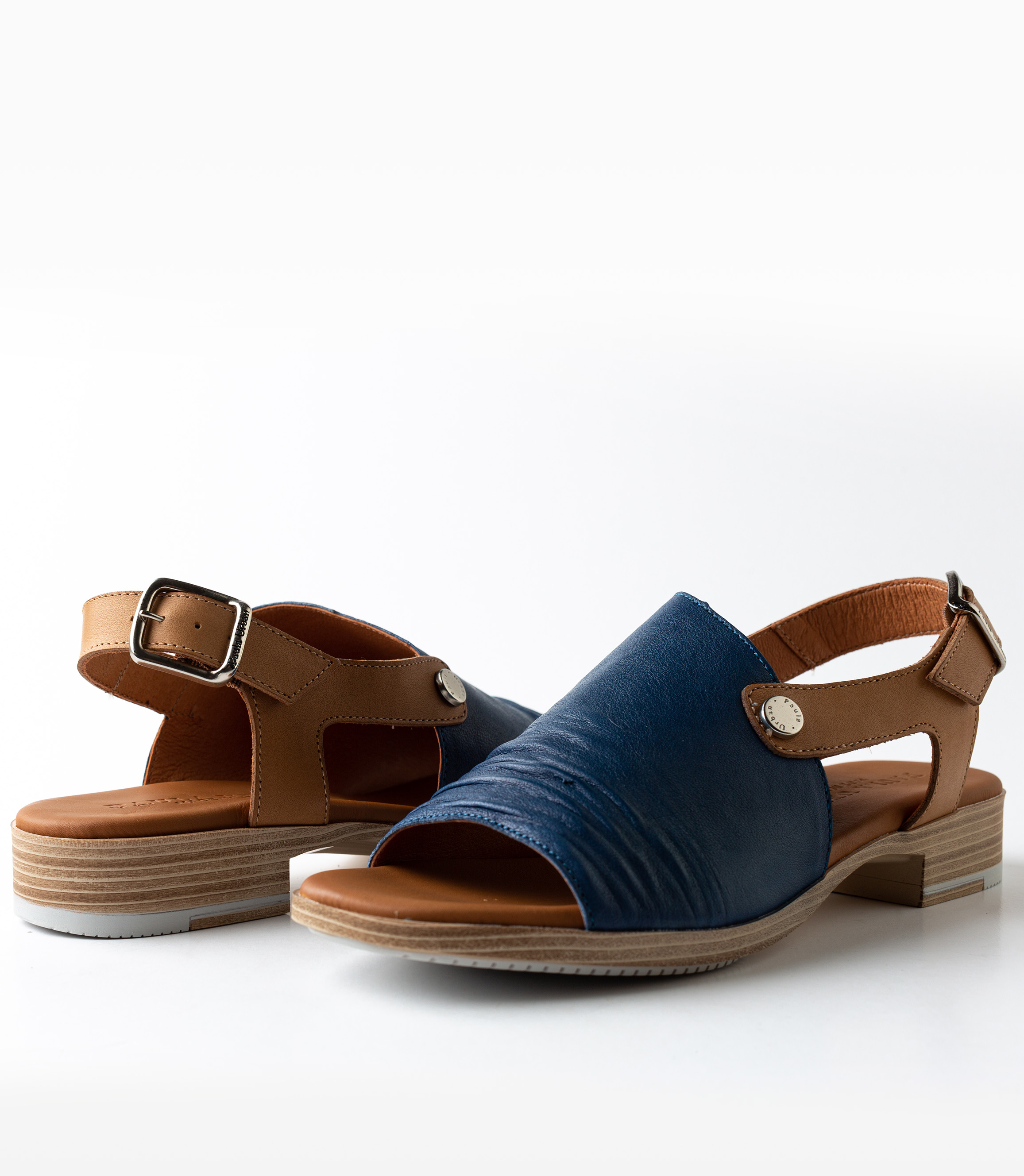 PAULA URBAN NAVY LEATHER LOW HEEL SANDAL Rosella Style inspired by